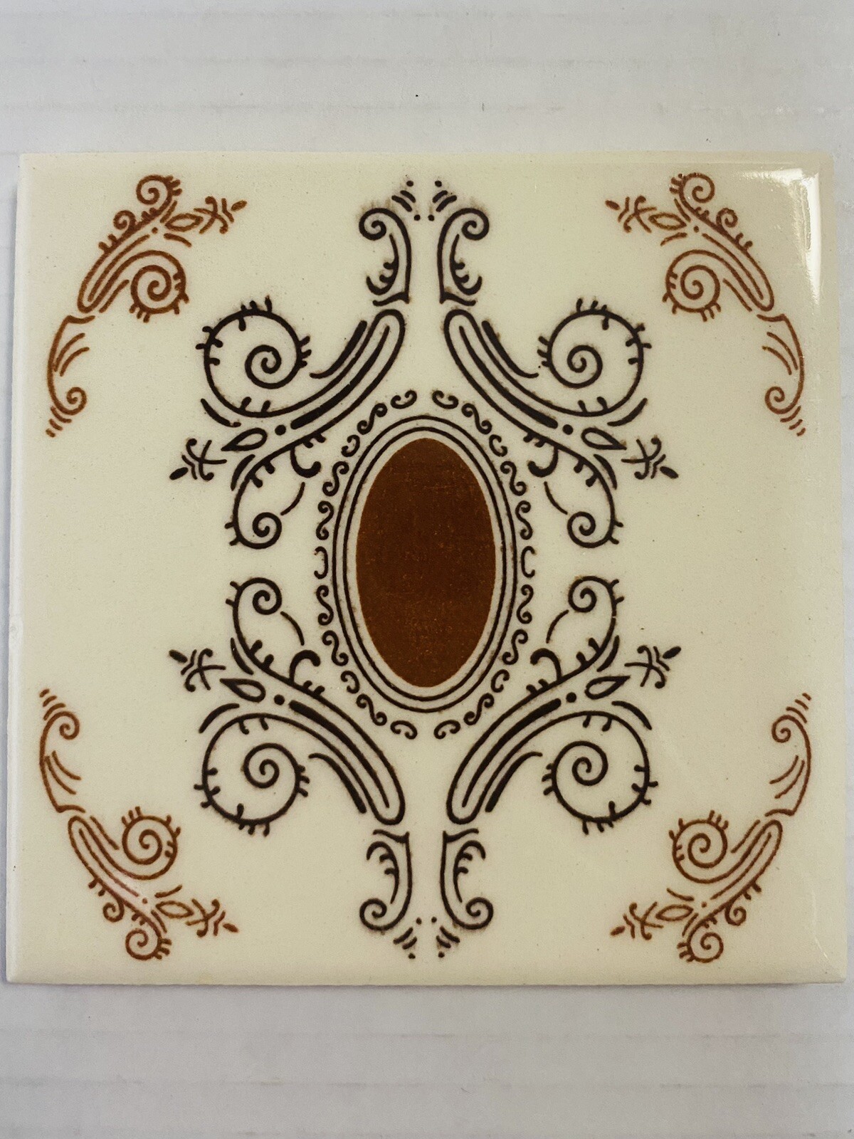 RARE 4 Ceramic Tiles 4.25 MCM Cream, Light Bronze Brown & Dark Brown