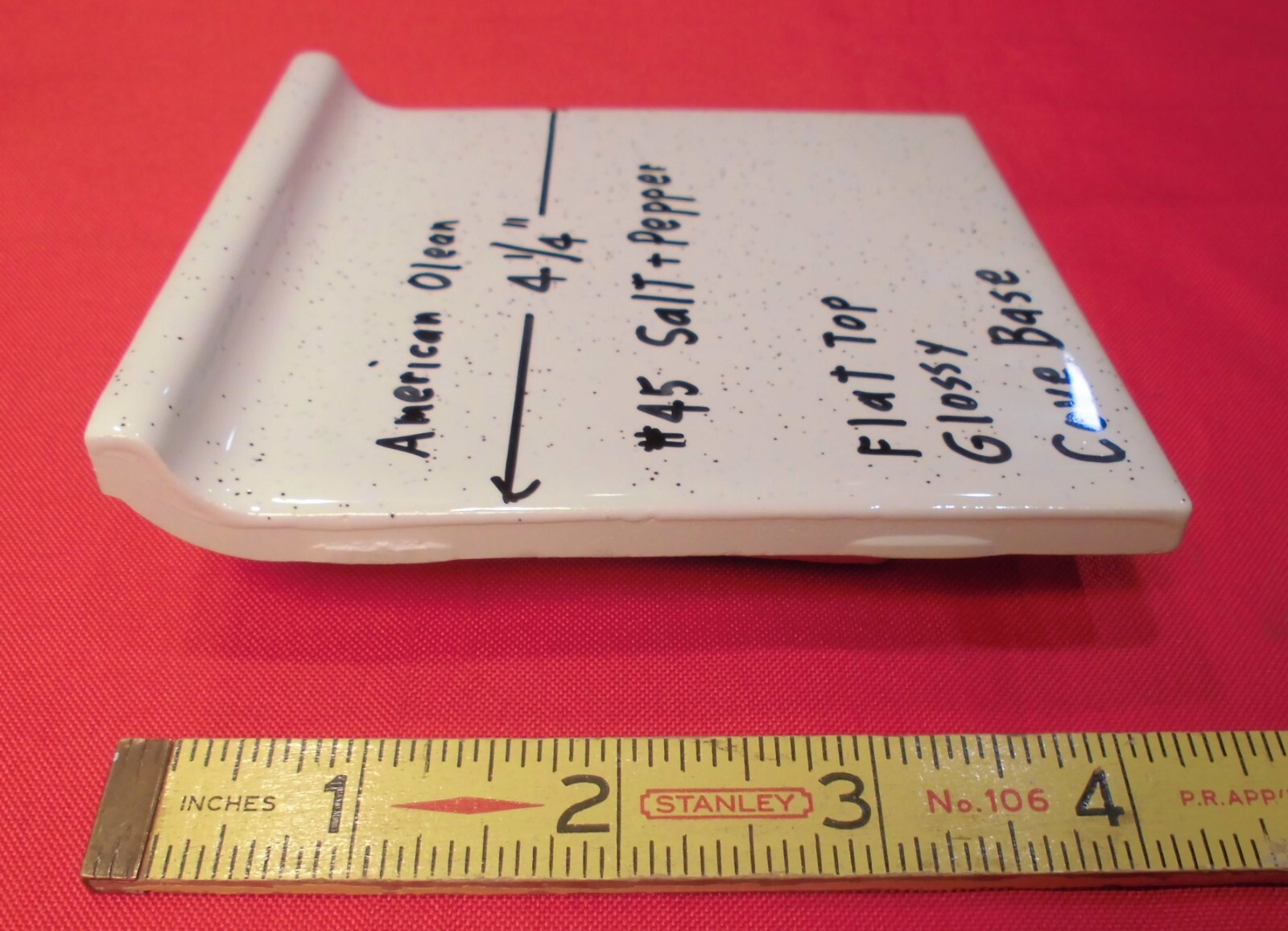 1 pc. Salt & Pepper: stack-on-top Cove/Base Ceramic Tile; 4-1/4″ American Olean