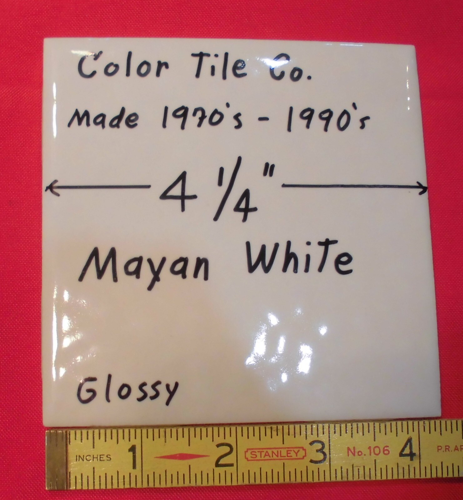 1 pc. Mayan White; Glossy Ceramic Tile; Color Tile Co. 4-1/4″ Tiny Bumpy, Dimple