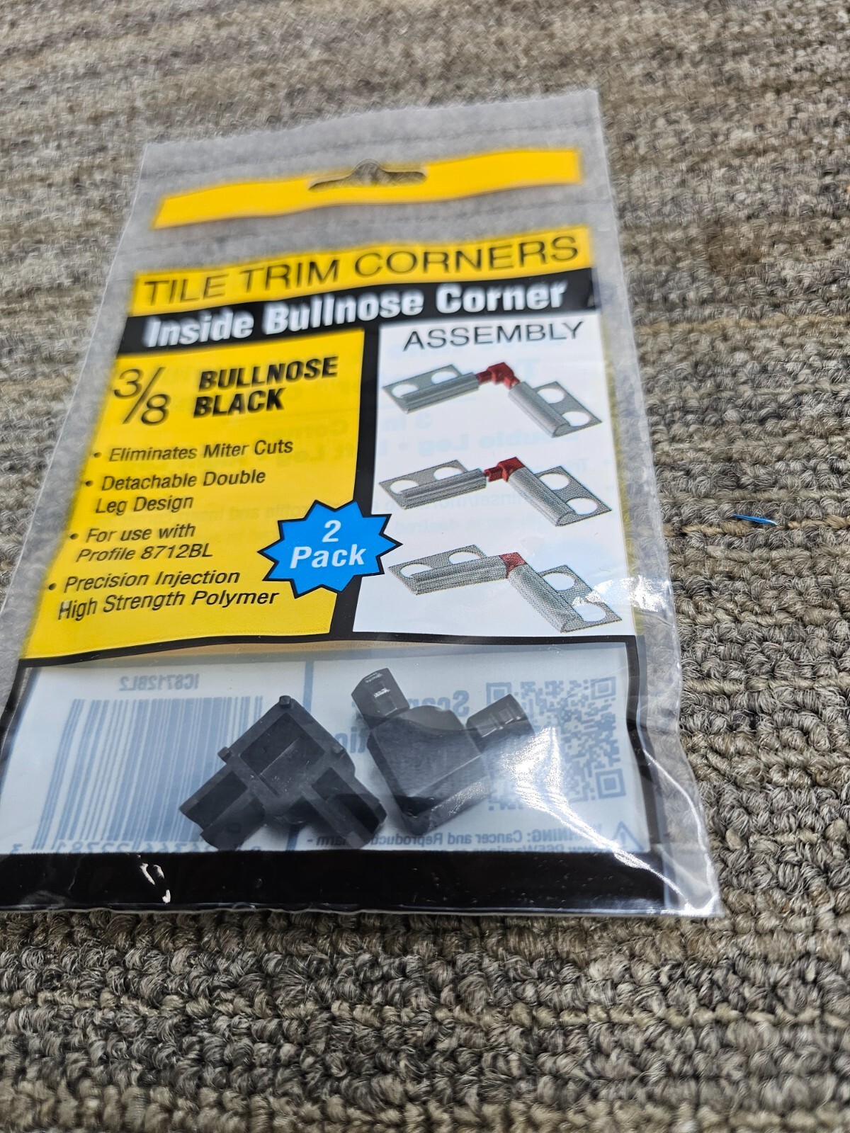 (QTY 20) Trim Master Tile Trim Corners Bullnose Inside 3/8″ Black IC8712BW2