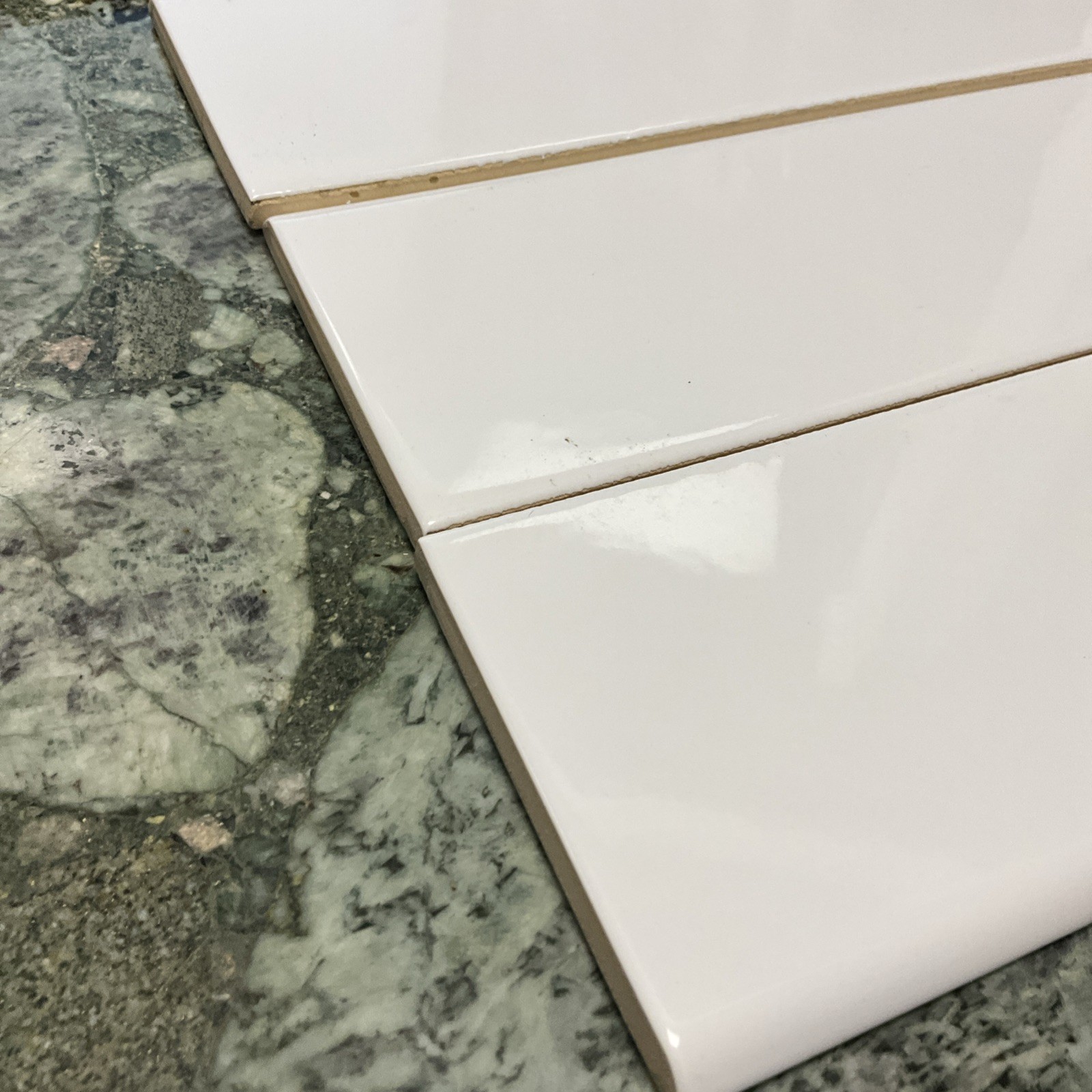 3 PCS of 3” X 10” White Gloss Bullnose Tile Trim By United States Ceramic Tile