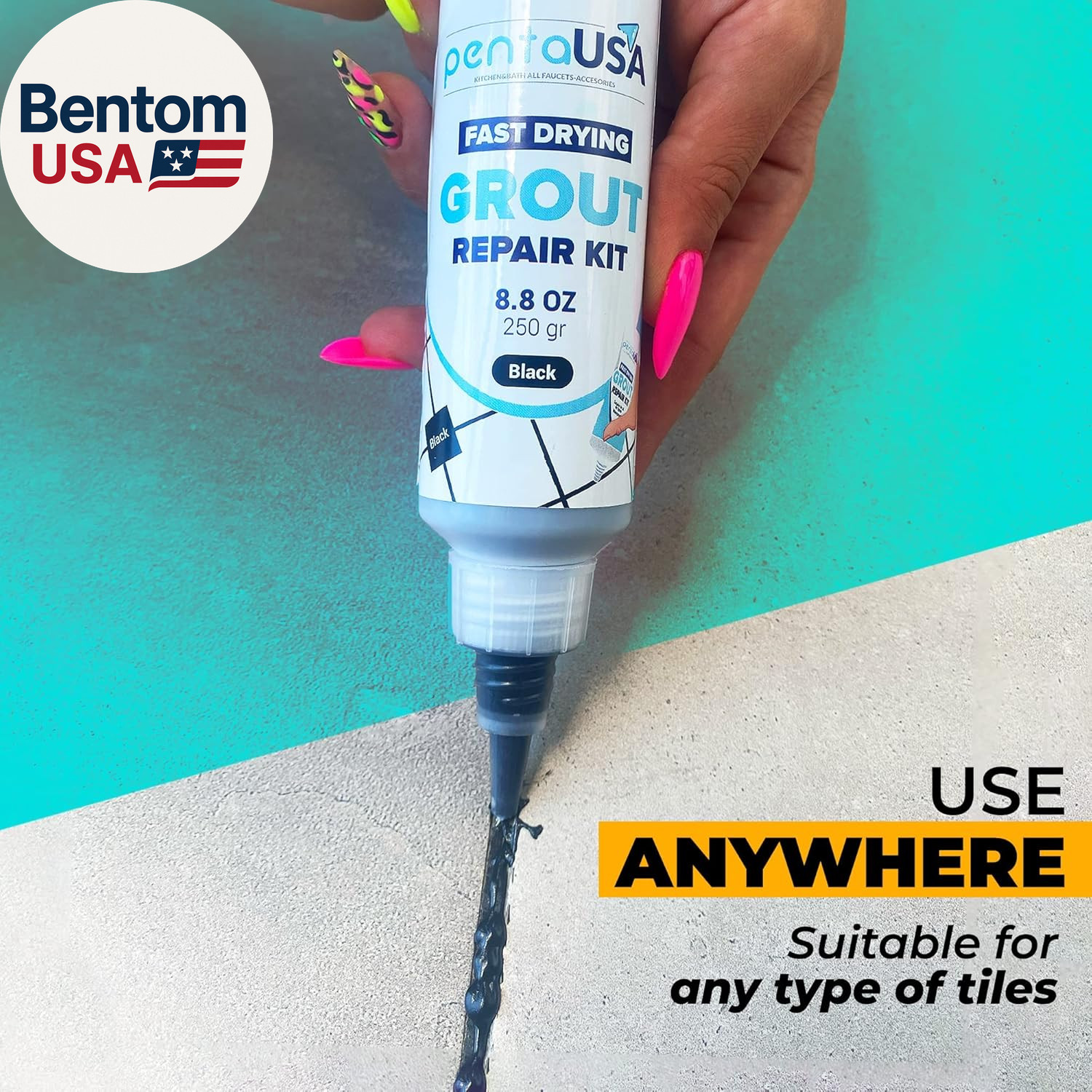 Tile Grout Repair Kit – Black Premixed Acrylic Sanded Grout Filler for Bathroom,
