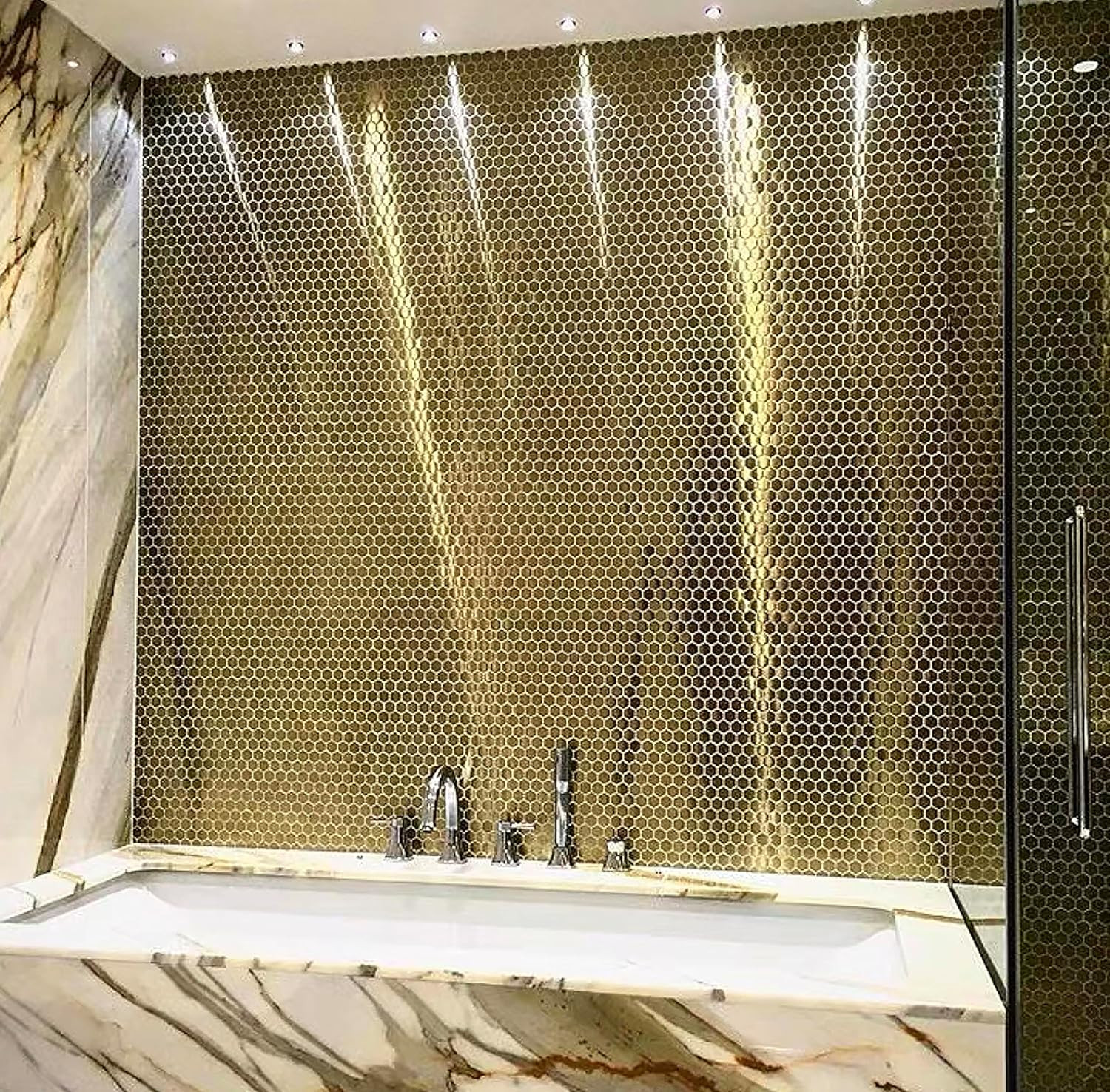 Hexagon Gold Backsplash Tiles Metal Mosaic Tile Stainless Steel Brushed/Shiny Ki