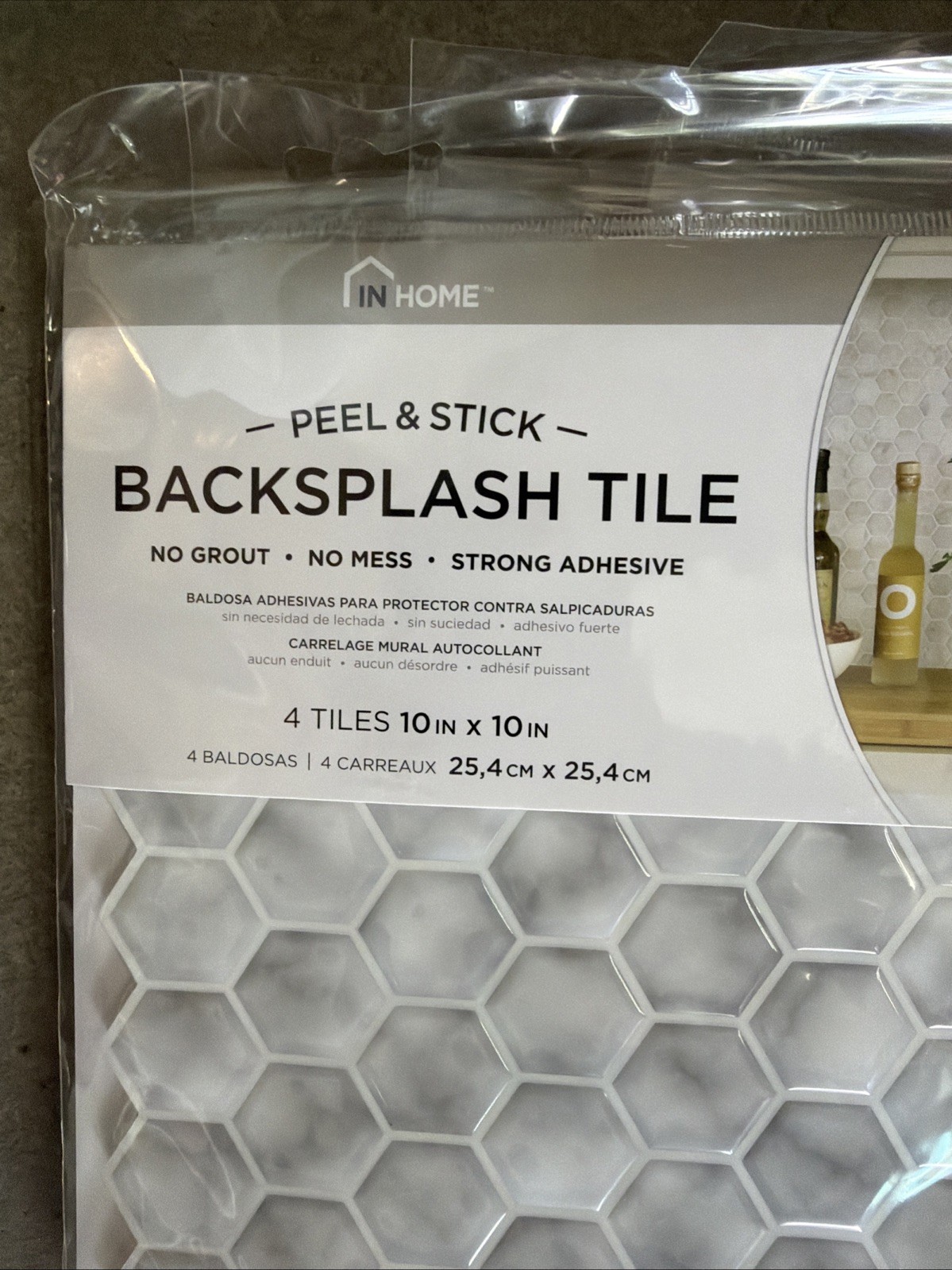 20 Tiles – InHome NH2359 Hexagon Marble Peel Stick Backsplash Tiles, White Grey