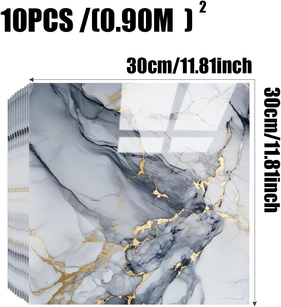 Easy Install 10pcs Blue Gold Marble Peel and Stick Panels – Versatile Home Decor