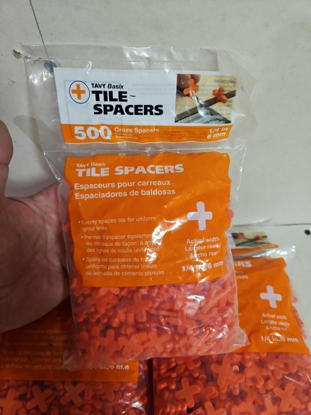 Tavy Basix Tile Spacers 1/4in 6mm 500 Cross Pcs Orange Plastic 5 bags/2500 Pcs
