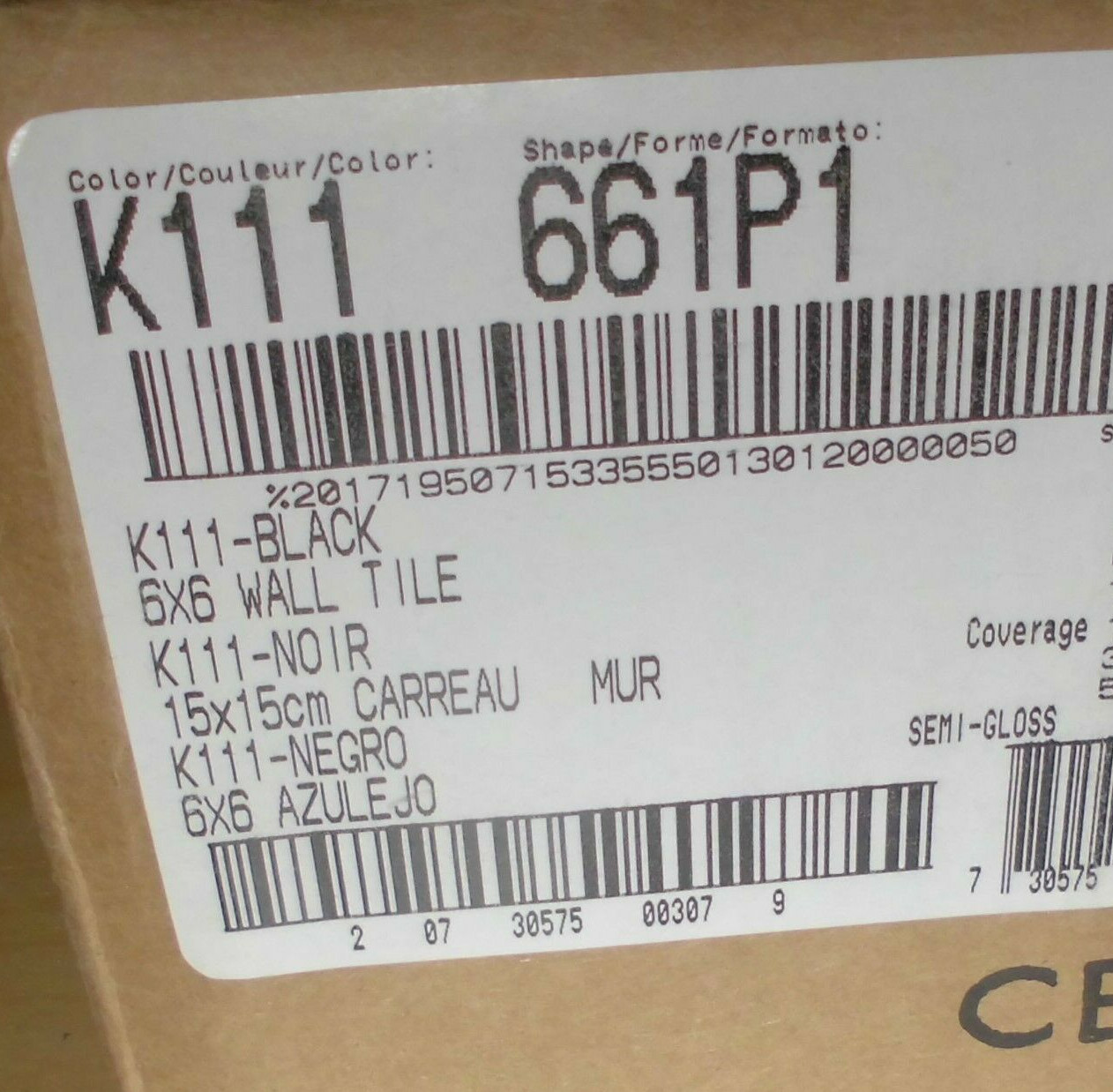 2 pcs. Glossy Ceramic Tiles *Kohler Black – #K111 Black* 6″ X 6″ by Daltile; NEW