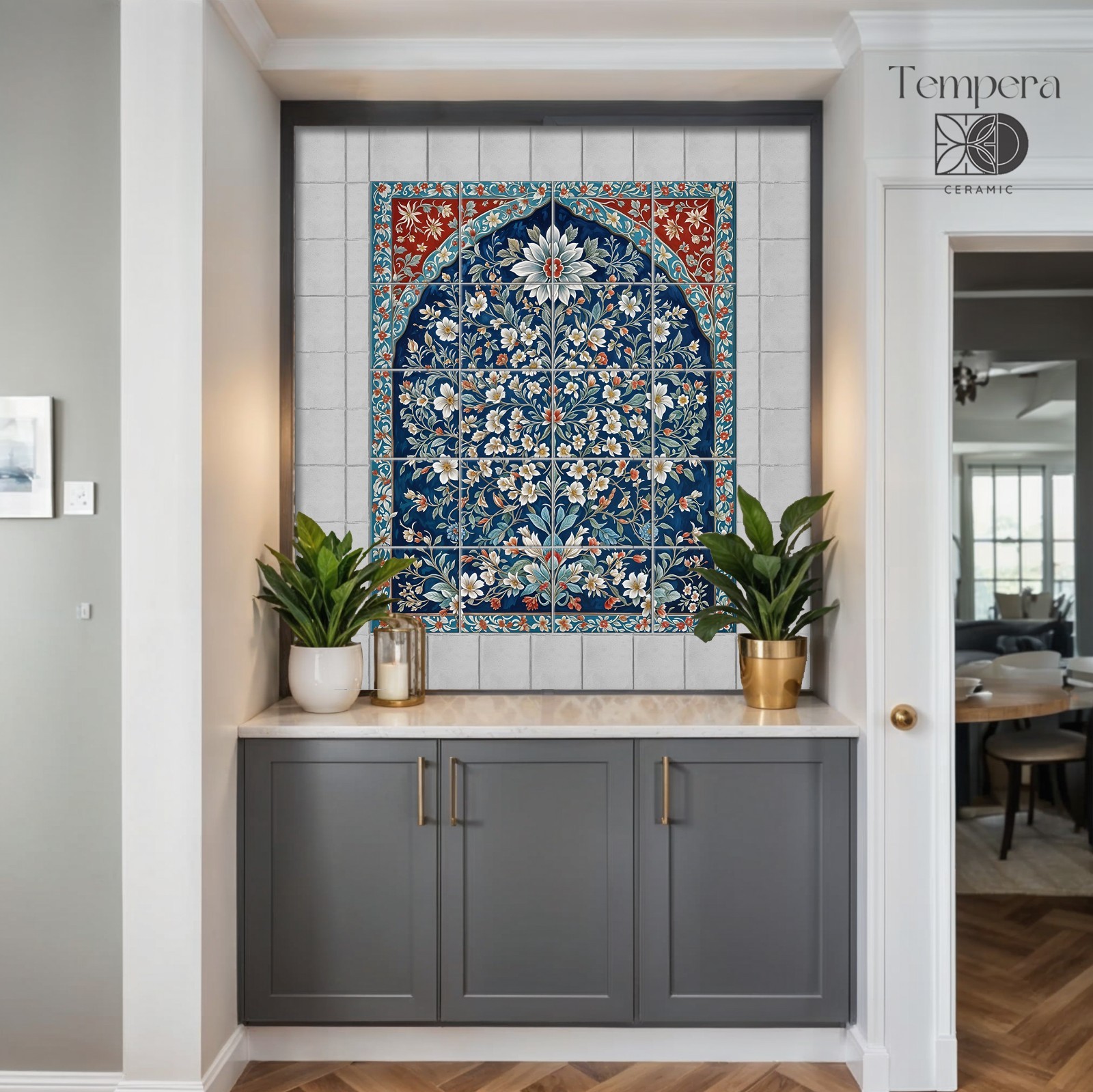 Arabic pattern tiles mural, tiles in middle-eastern style, accent tiles decor
