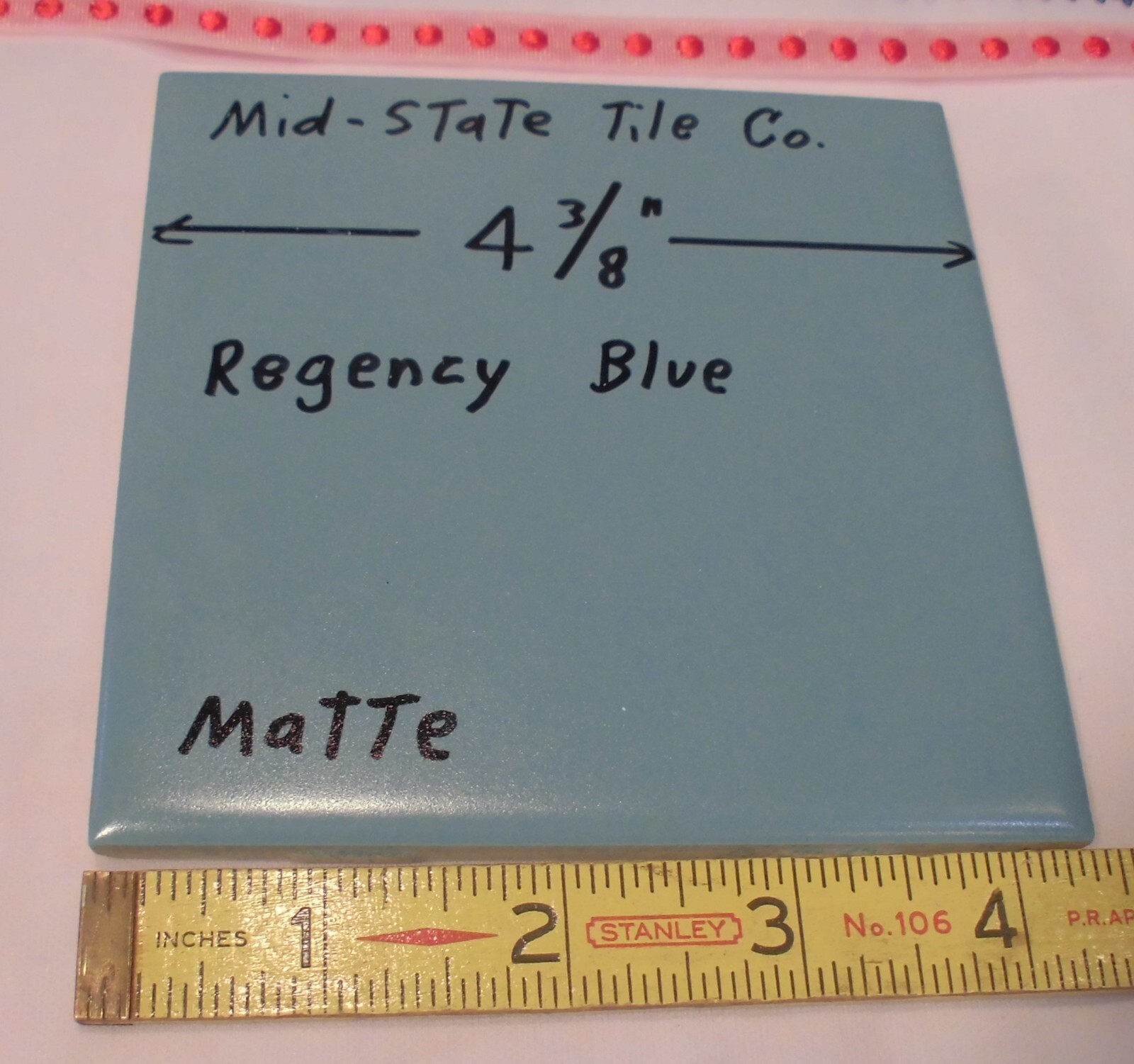 1 pc. Regency Blue: Matte Ceramic Tile 4-3/8″ by Mid-State Tile Co. NOS
