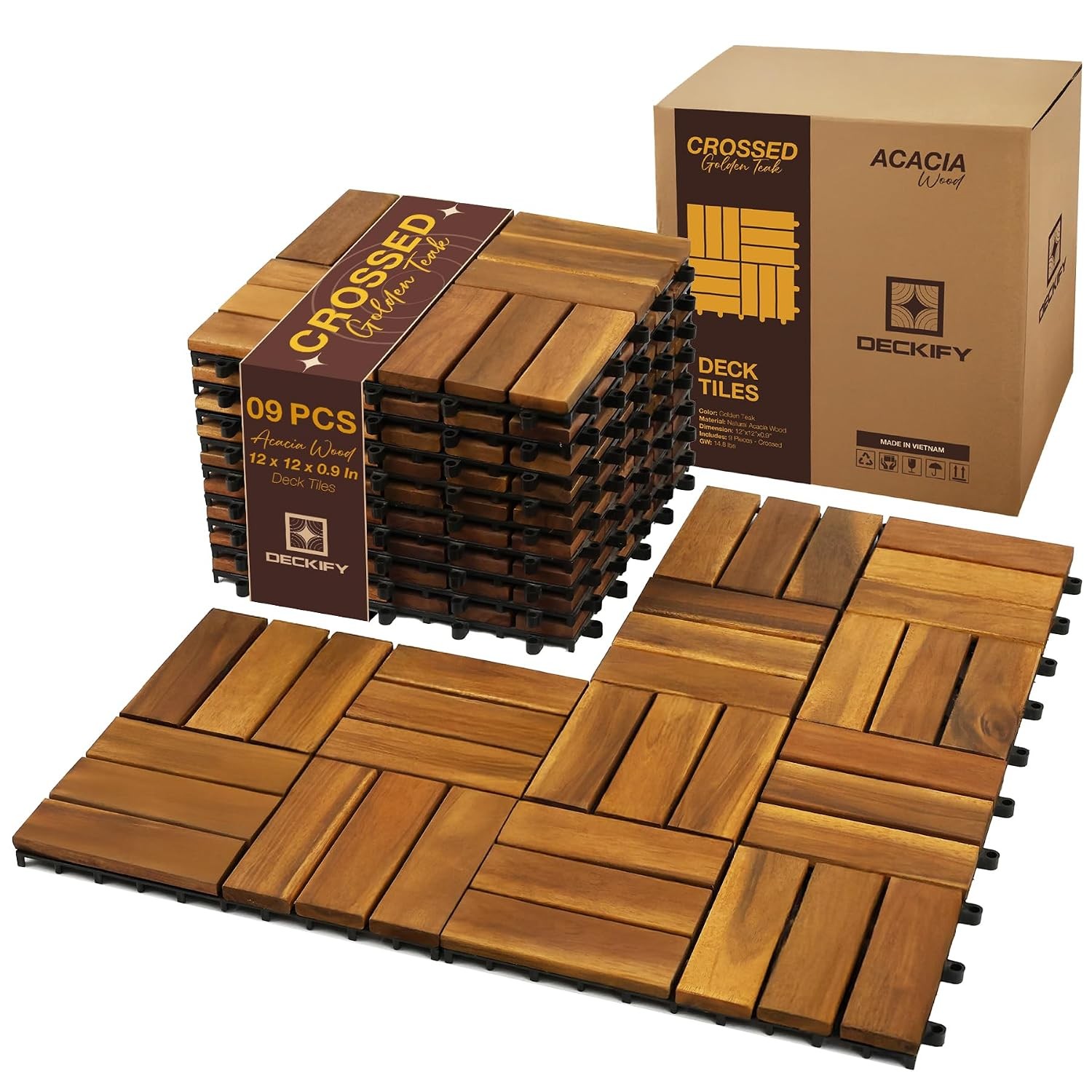 Golden Teak Acacia Wood Patio Deck Tiles 12×12 Outdoor Wood Decking Tiles