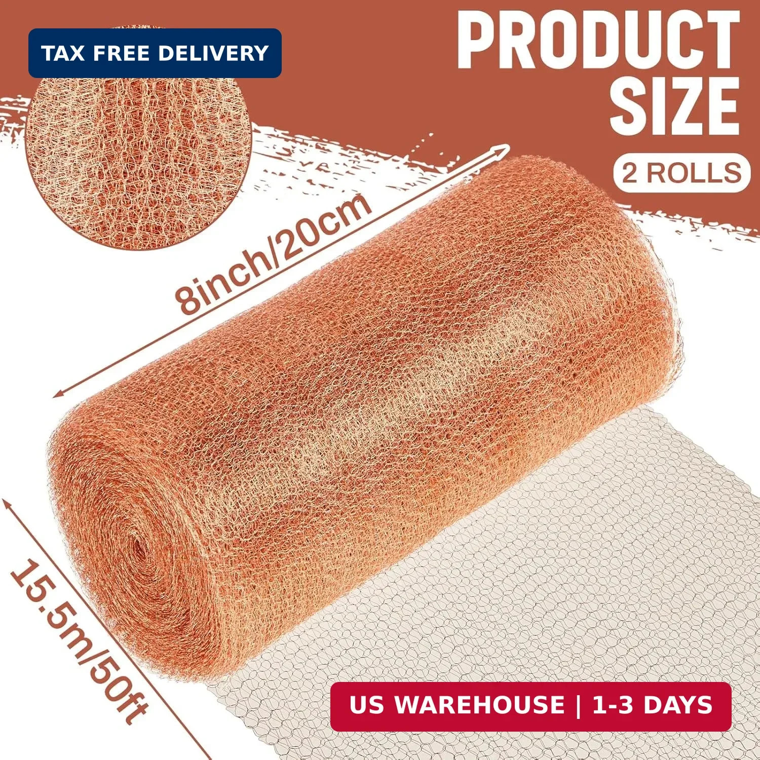 Gisafai 8″ x 100 ft Copper Mesh Rodent Control Copper Wool for Slugs Rustproof D
