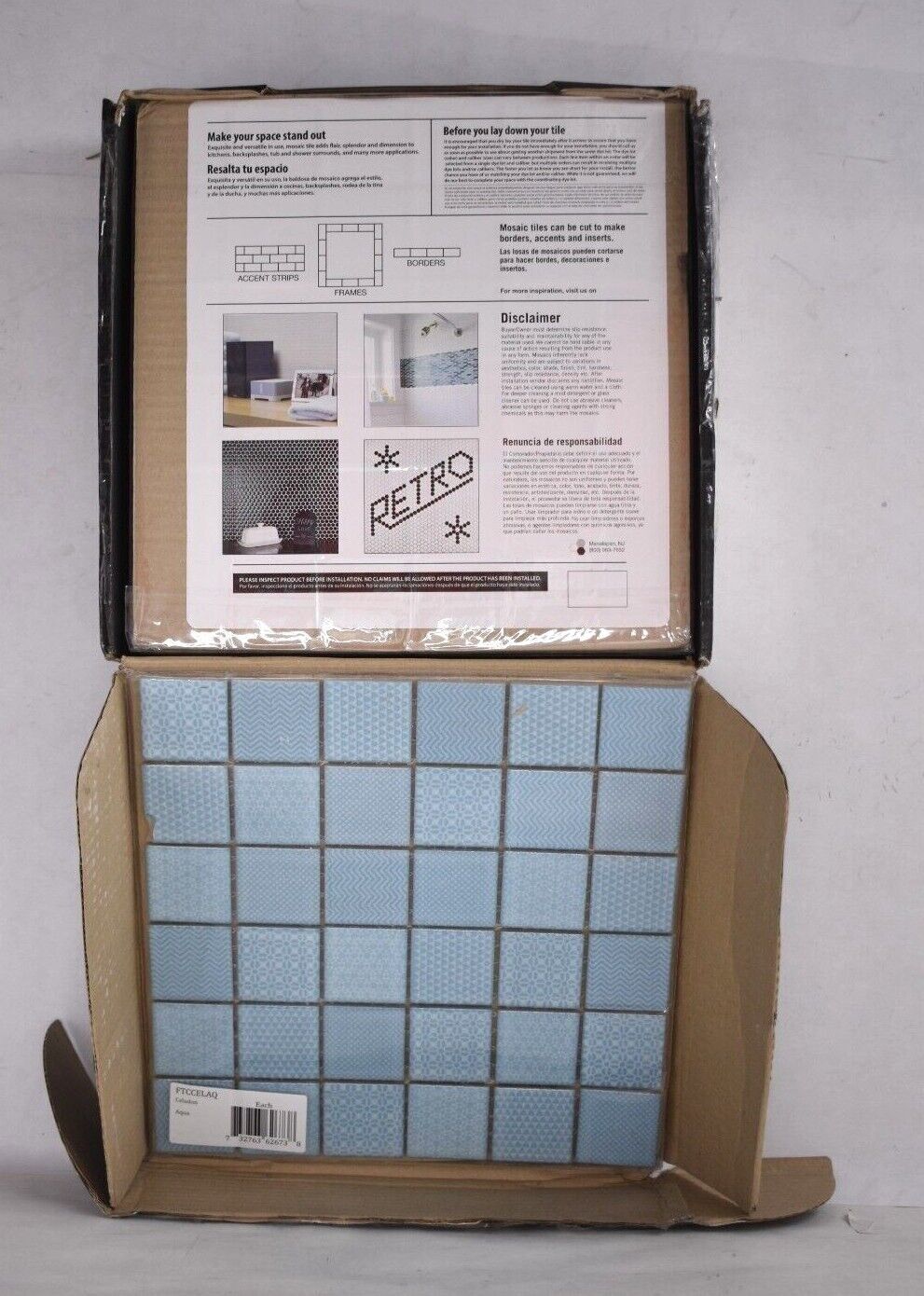 10 Merola Tile Sample Celadon Aqua 11-5/8″x11-5/8″ X 6 mm Porcelain Mosaic Tile