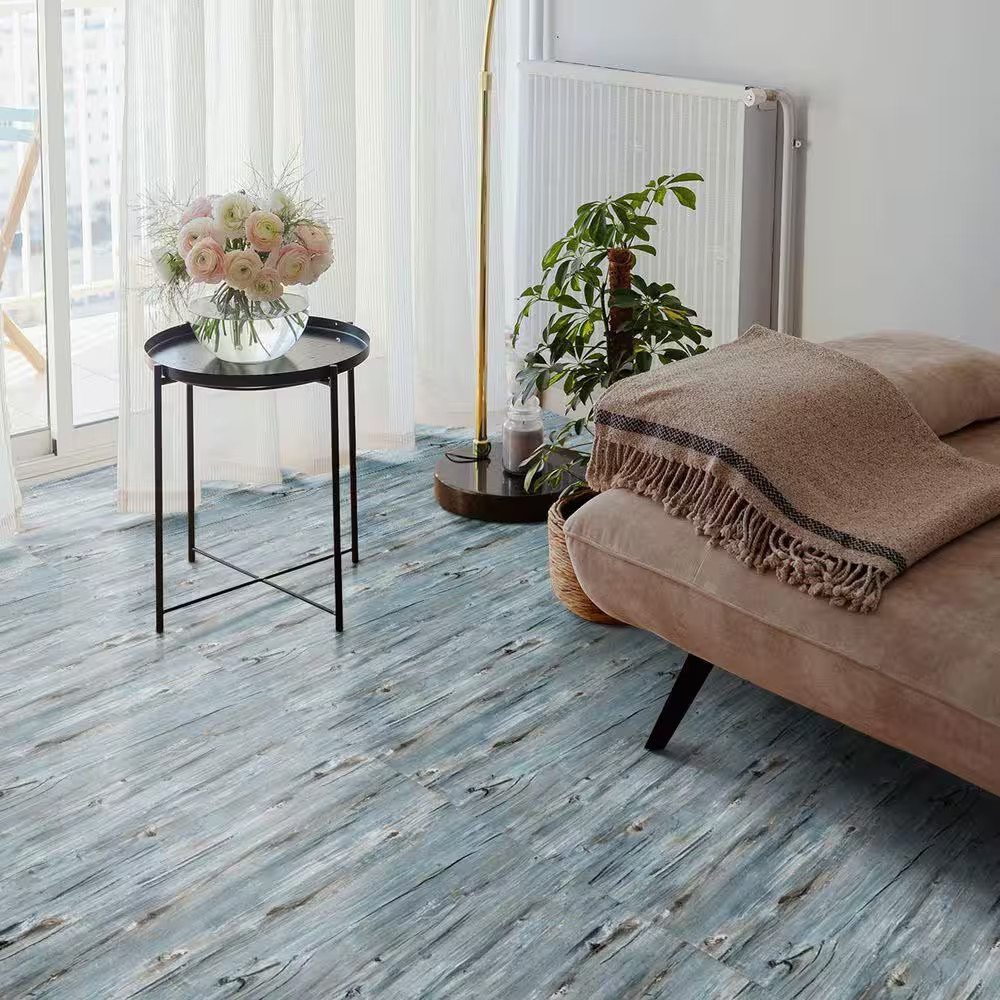 6.00 In. 36 Blue Wood Grain Peel and Stick Vinyl Flooring Roll Waterproof Self A
