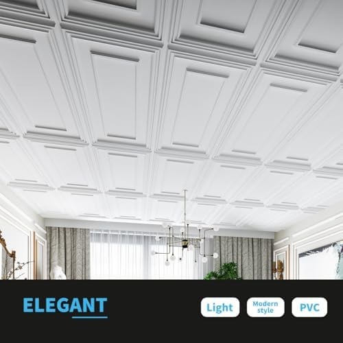 Art3d Drop Ceiling Tiles, 24x48in. White (12-Pack), Polyvinyl Chloride (PVC),…