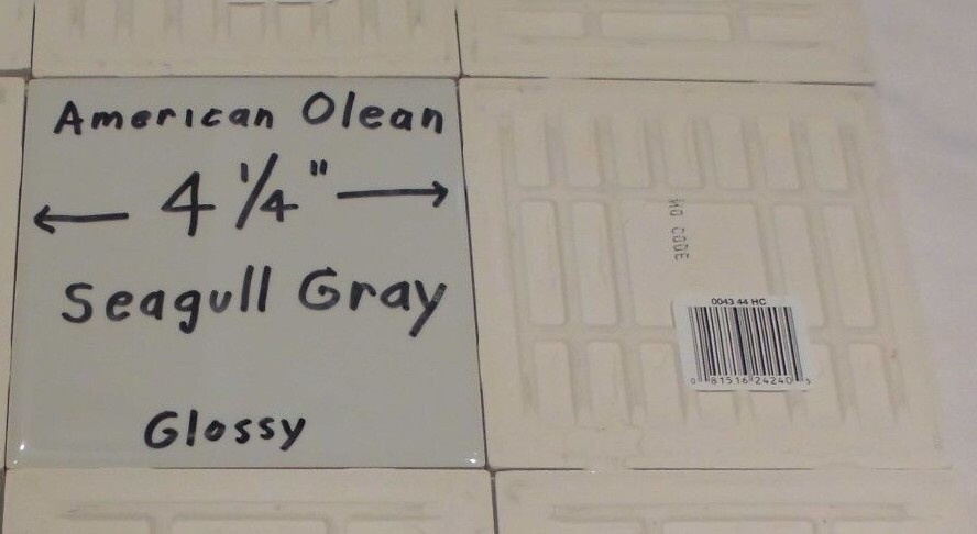 1 pc. Glossy Ceramic Tile: Seagull Light Gray by American Olean Co., 4-1/4″ New