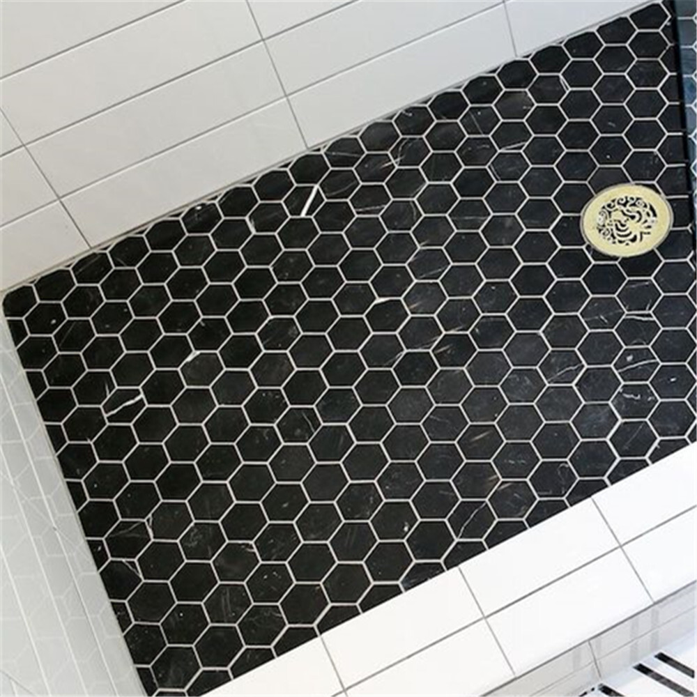 N32XH Nero Marquina Black Marble 2 inch Hexagon Mosaic Flooring Tile Honed