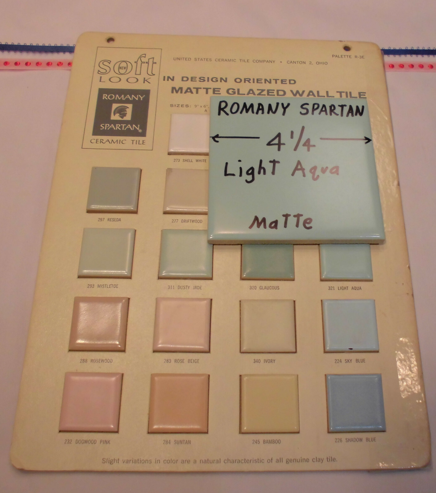 1pc. *Aqua / Light Blue * 4-1/4″ Matte Ceramic Tile; Romany Co. Made 1940’s