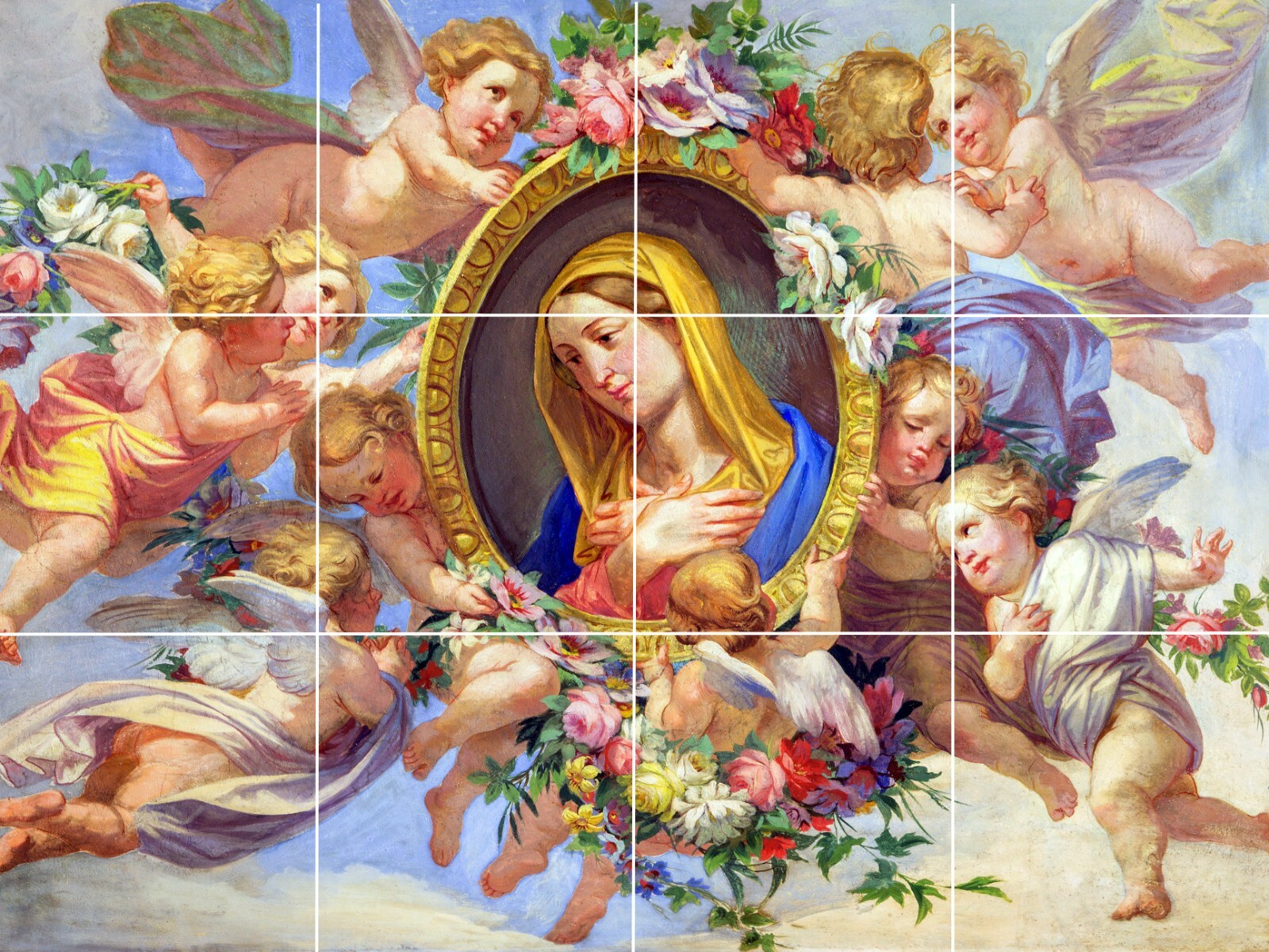 The fresco of Virgin Mary among the angels ceramic tile mural backsplash