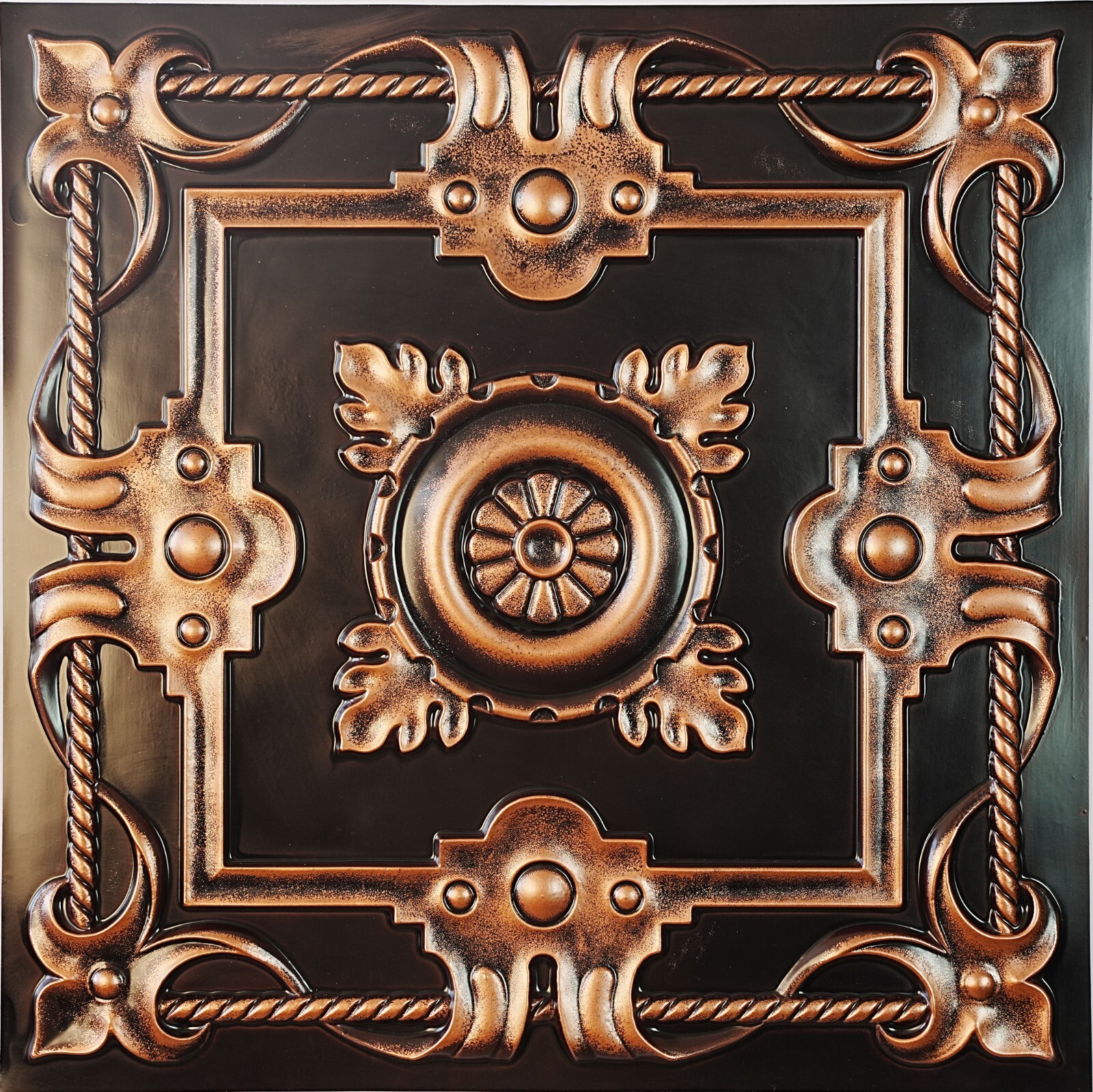 PVC Ceiling Tiles 3D Embossed Wall Panel 2’x2′ 10pcs PL29 Traditional copper