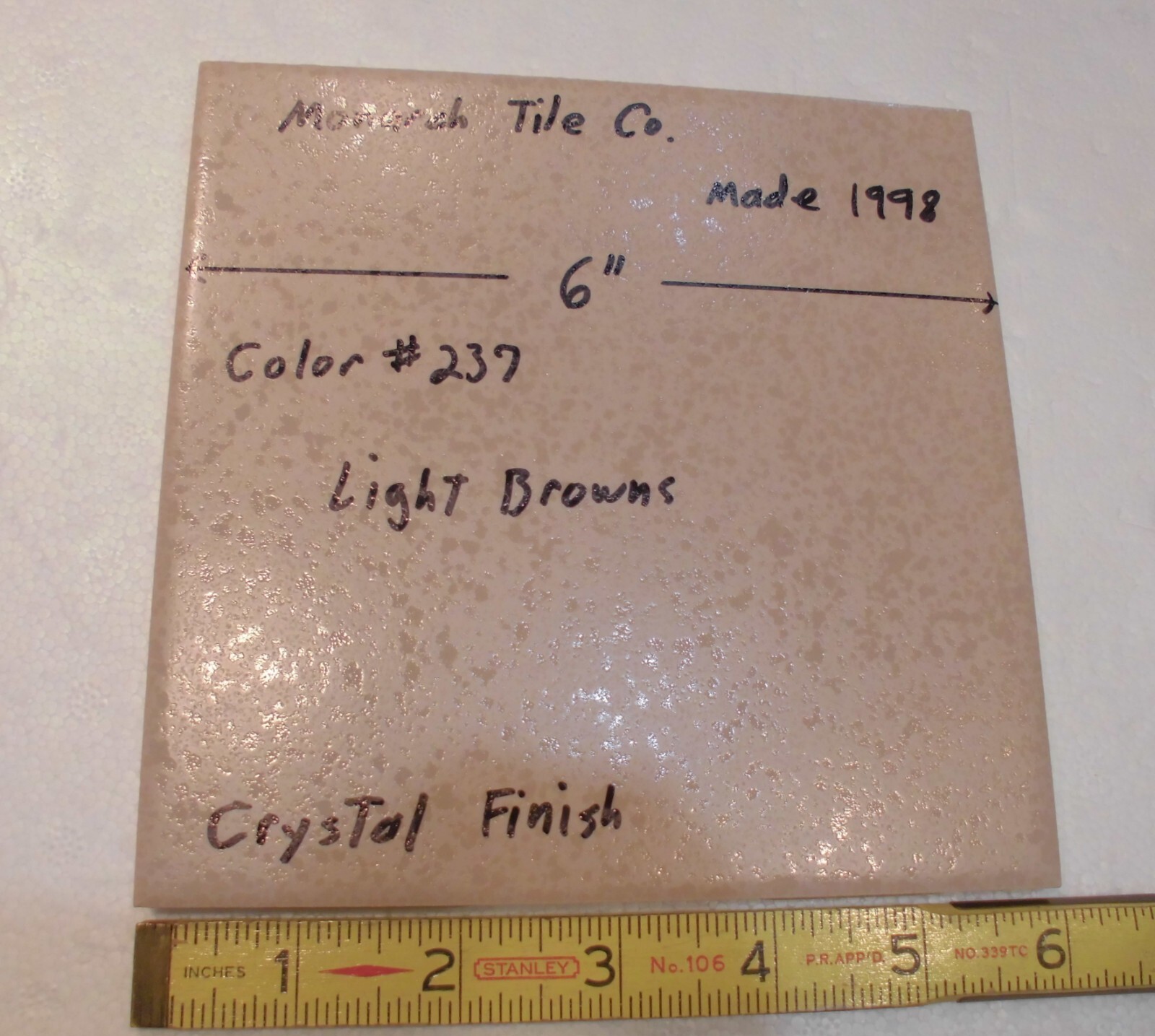 1pc. Light Brown Crystal Finish Ceramic Floor Tile: 6″ X 6″ by Monarch, made USA