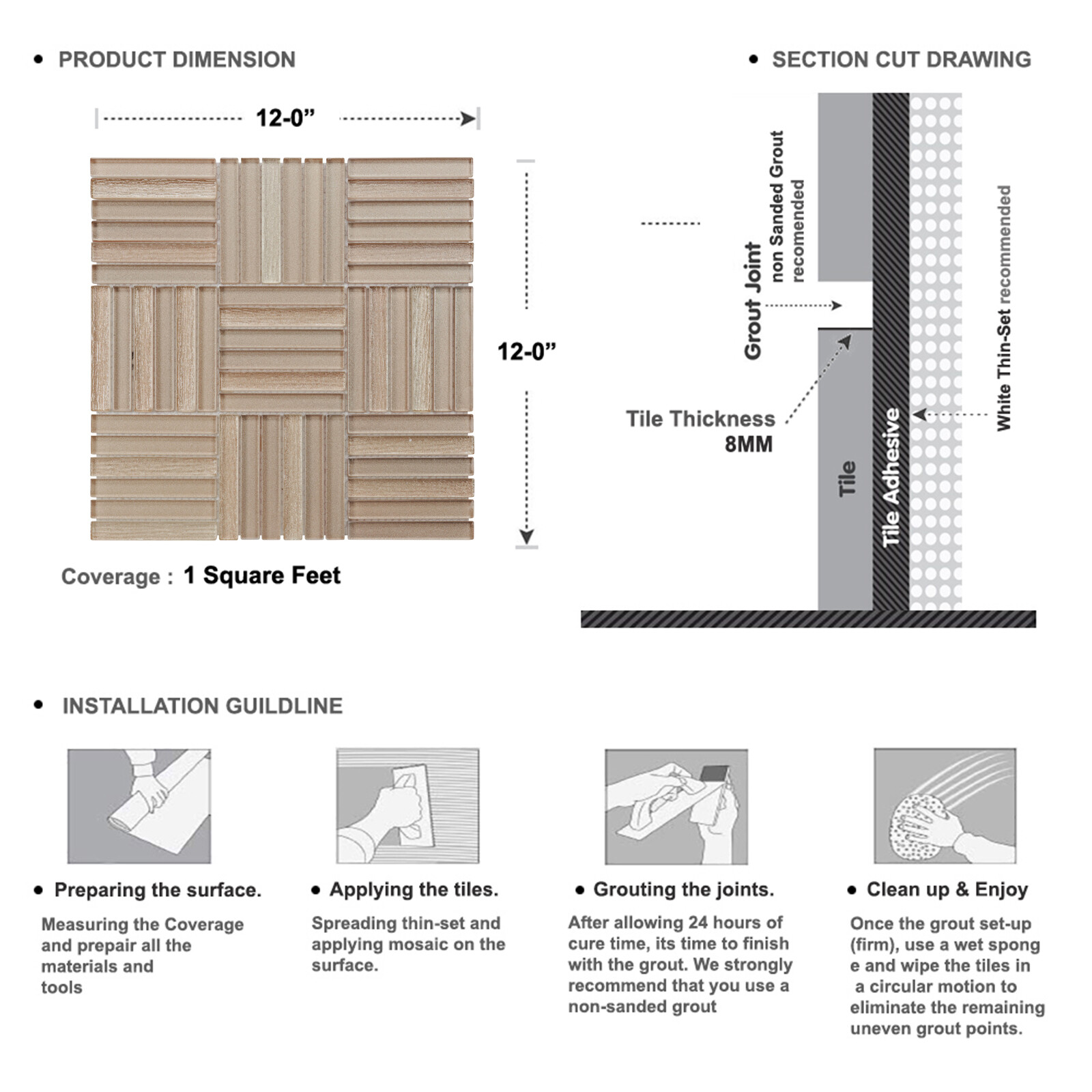 Beige Cream Cold Spray Glass Basketweave Parquet Mosaic Tile Kitchen Backsplash
