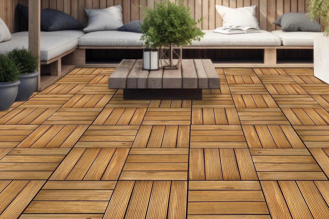 Achim Outdoor Z Interlocking Wood Deck Tiles-Honey Oak-27 Tiles (27 Sq Ft)