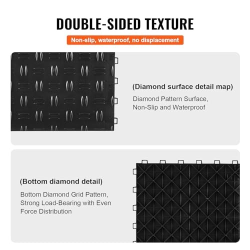 Garage Floor Tiles 12 x 12 x 0.53 inch, Interlocking Design 50 Pack Tile Black
