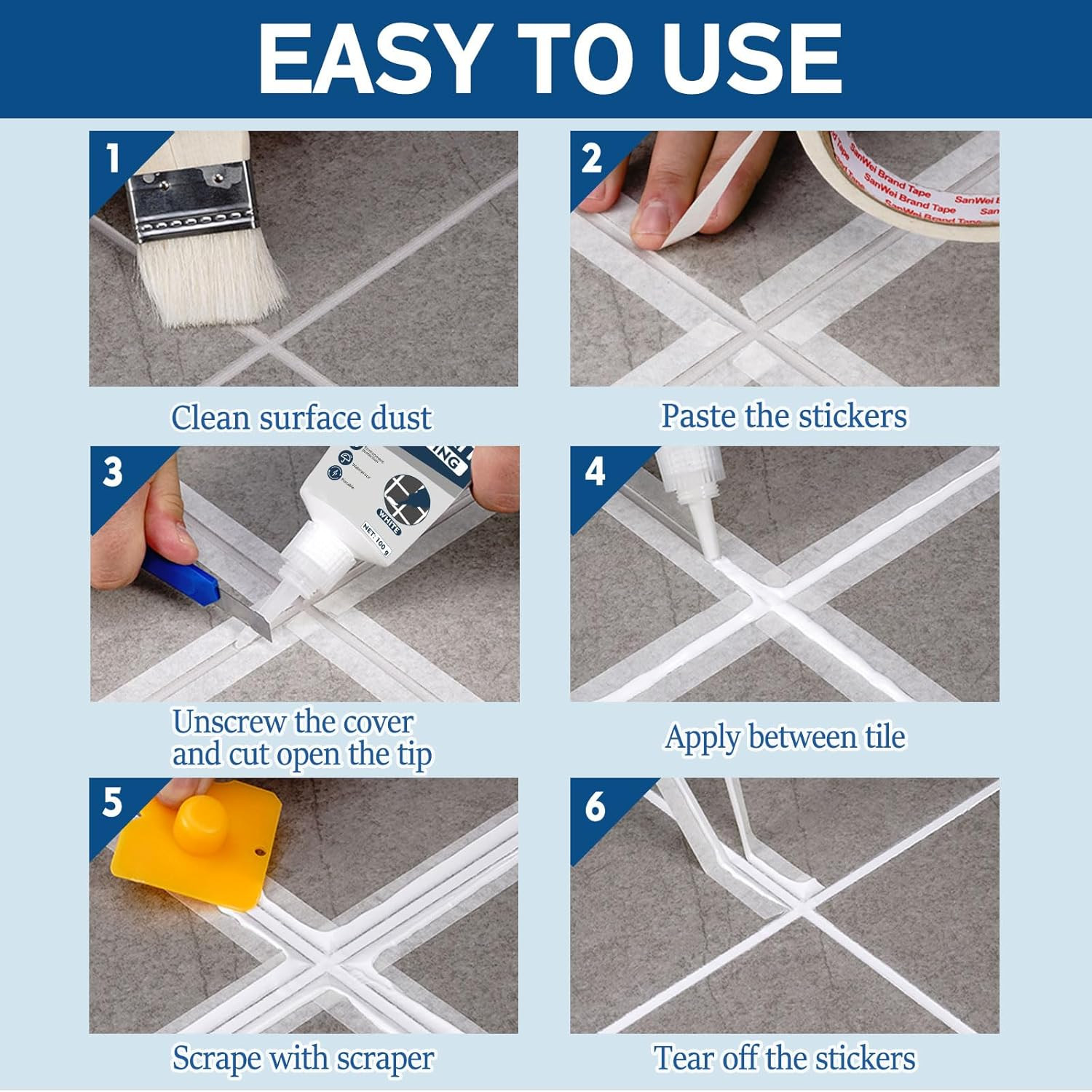 Tile Grout, 2 Pack White Grout Filler Tube, Grout Sealer for Bathroom, Shower, K