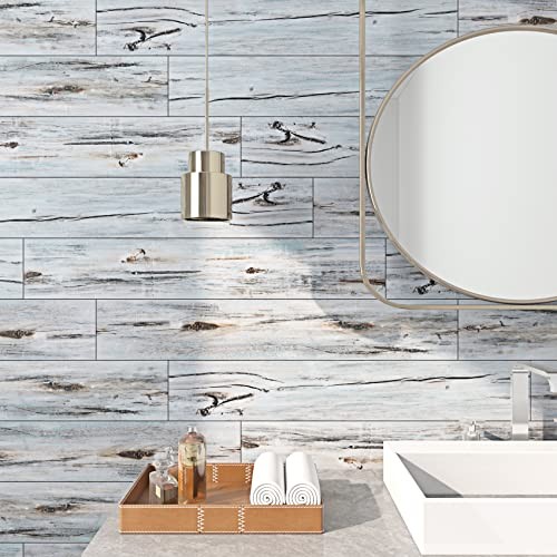 6″x36″ Reclaimed Wood Peel and Stick Floor Tile Waterproof 6 x 36 Inch 5 Blue