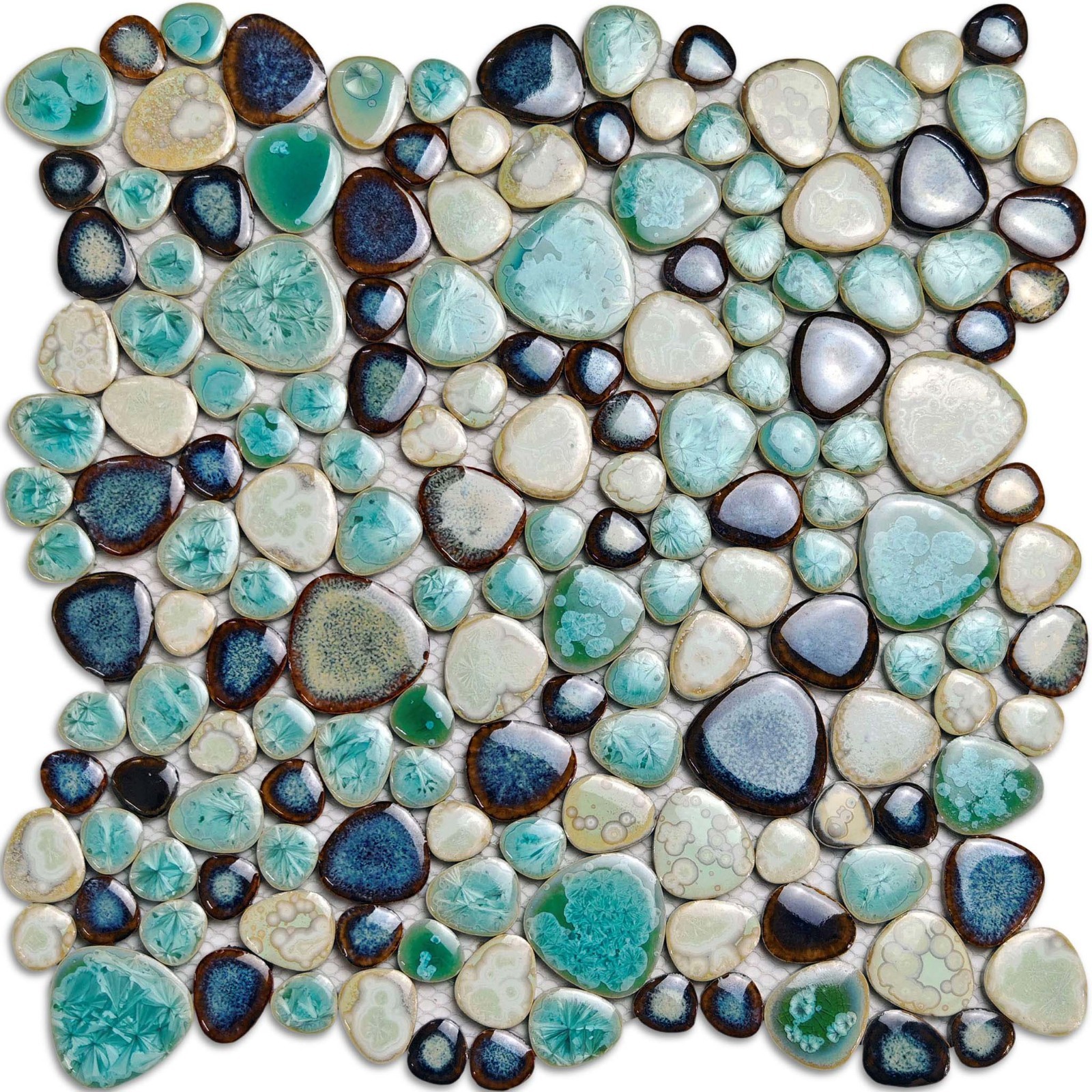 Porcelain Pebble Tile Heart-Shape Glazed Ceramic Mosaic Shower Wall & Floor Tile