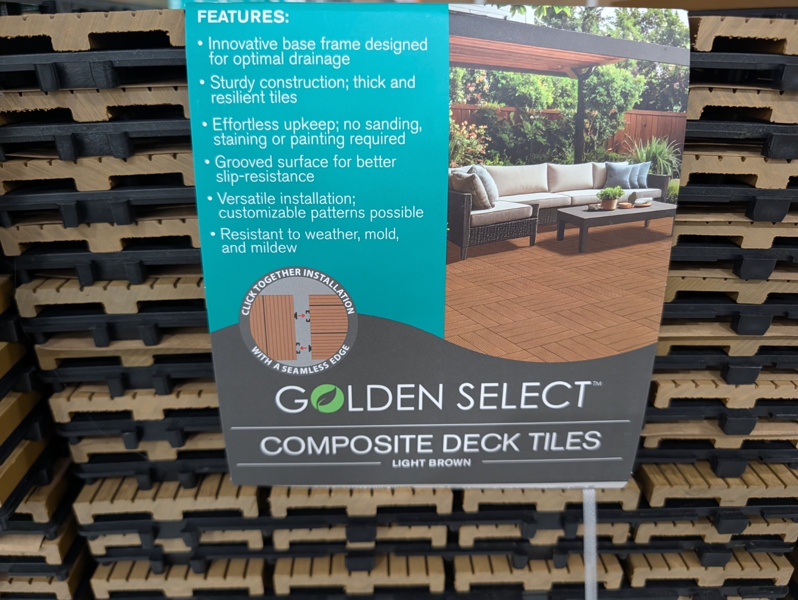 Golden Select Composite Deck Tiles Light Brown Patio Interlocking 8 Pack 1983850