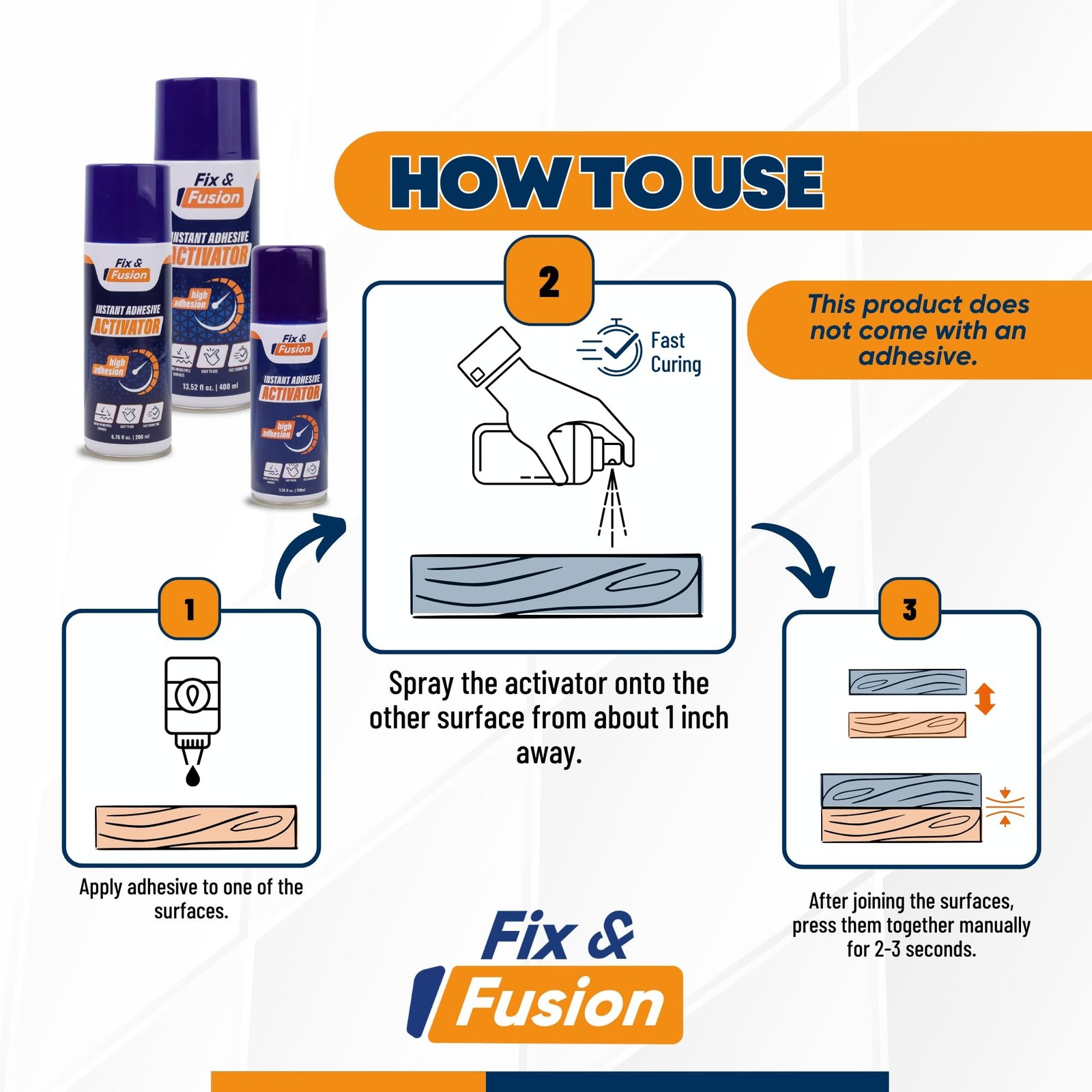FIX & FUSION Activator Spray (6.76 Fl Oz), Instant Cure Accelerator for Cyano…