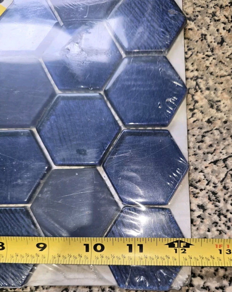 Hex Glass 2″ Hexagon Ink Blue Glass Mosaic Tile 12×12