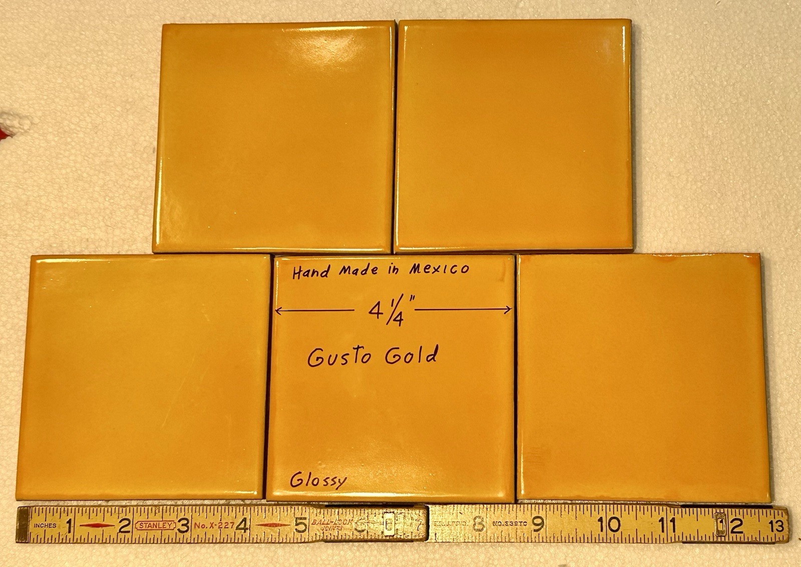 1 pc. Golden-Yellow: 4-1/4″ Hand-Made in Mexico, Glossy Red-Clay Ceramic Tile