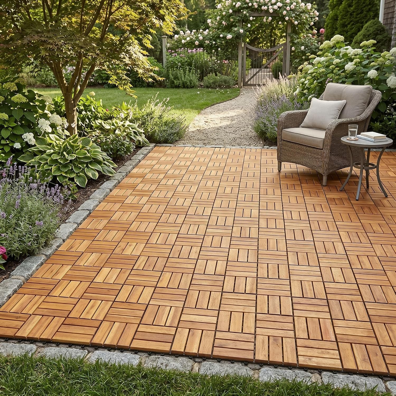 Acacia Wood Waterproof 12×12 Deck Tiles Patio Outdoor Wooden Hardwood Decking