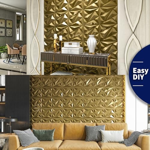 3D Wall Panel Diamond for Interior Wall Décor, PVC Textured 33 Pack 33 Golden