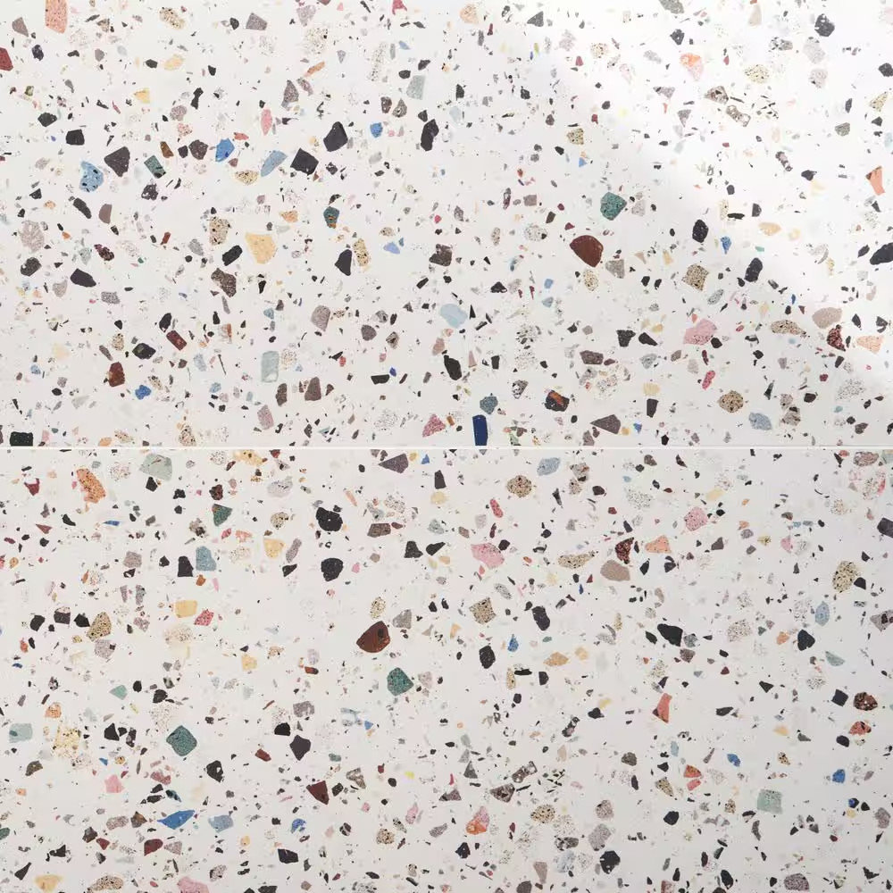 Adorn White Multicolor 23.62 In. X 47.24 In. Terrazzo Look Polished Porcelain Fl