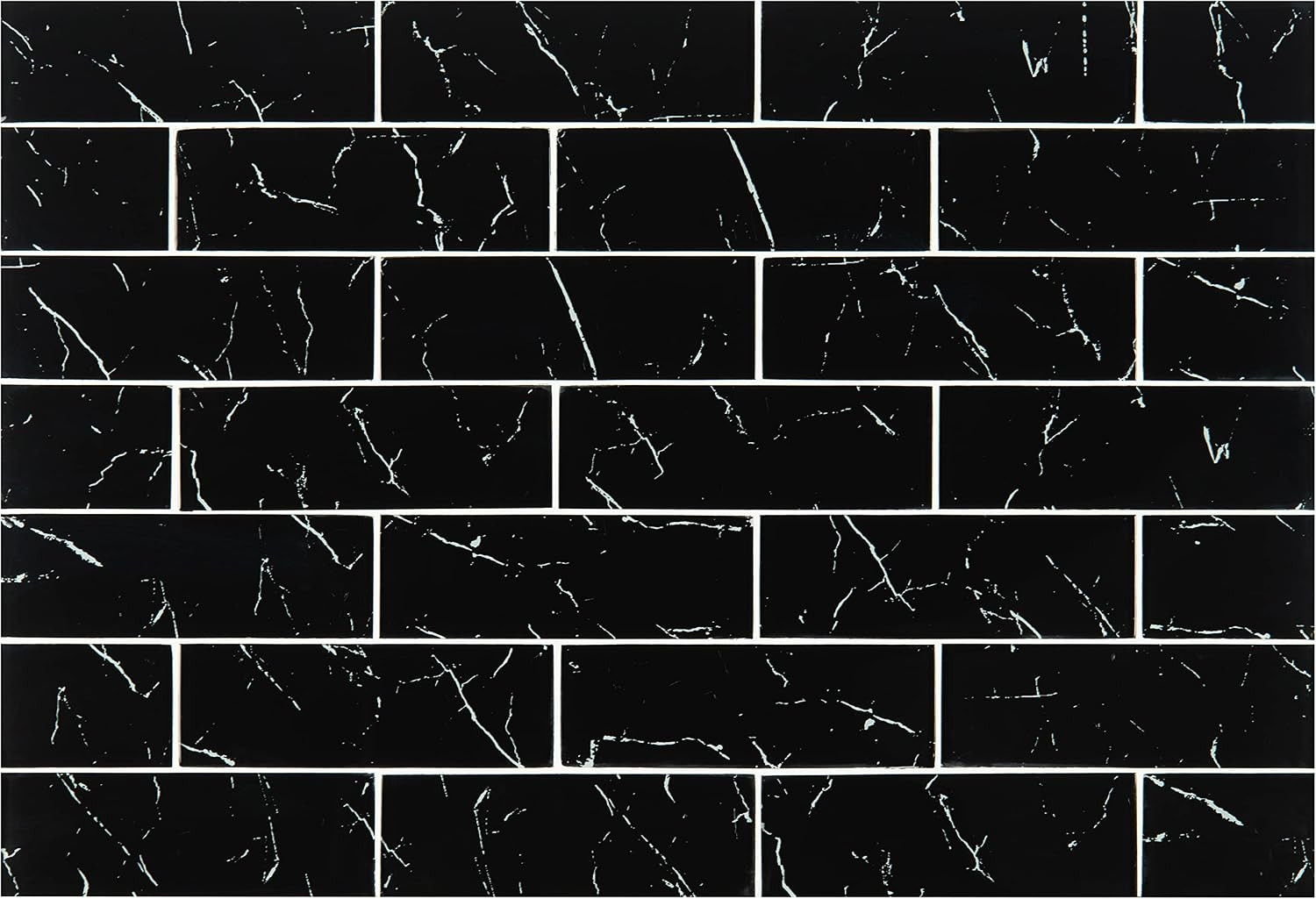 Nero Marquina 3 inch x 6 inch Glass Subway Tile for Kitchen Backsplash, Wall Til