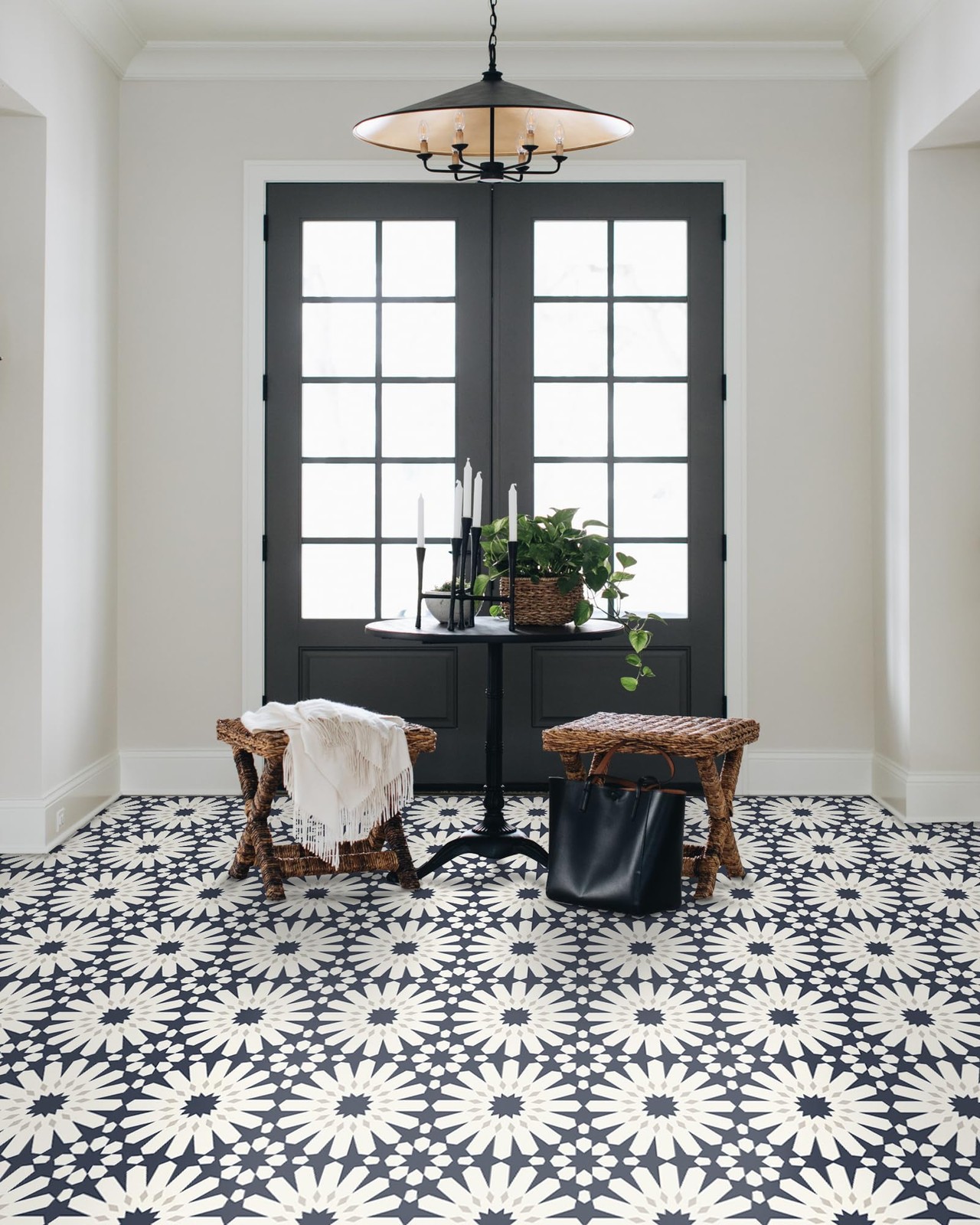 MORCART 20pc 7.87″ Dark Blue Floral Floor Tile