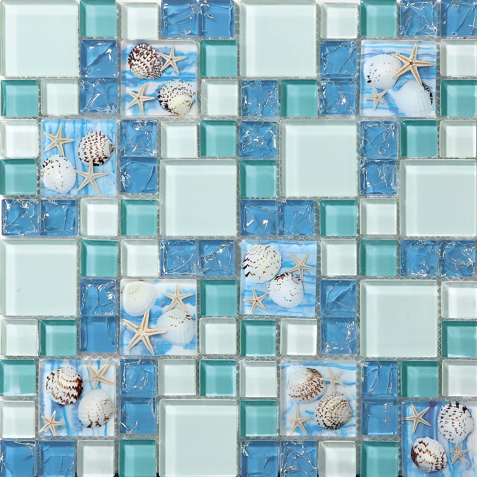 Blue Crackle Glass Mosaic Wall & Floor Tile Beach House Style Backsplash