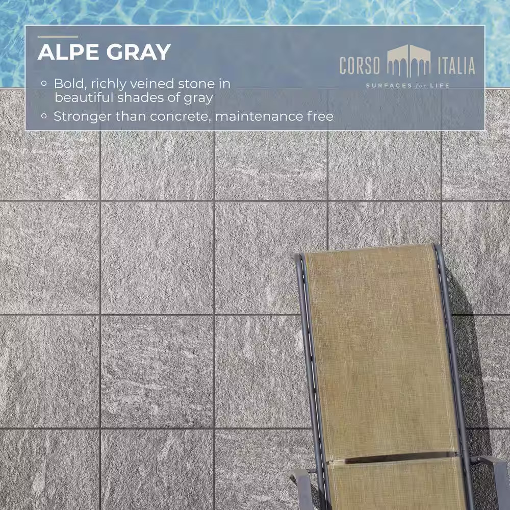 Alpe Gray 24 In. X 24 In. X 0.75 In. Quartzite Stone Look Porcelain Paver