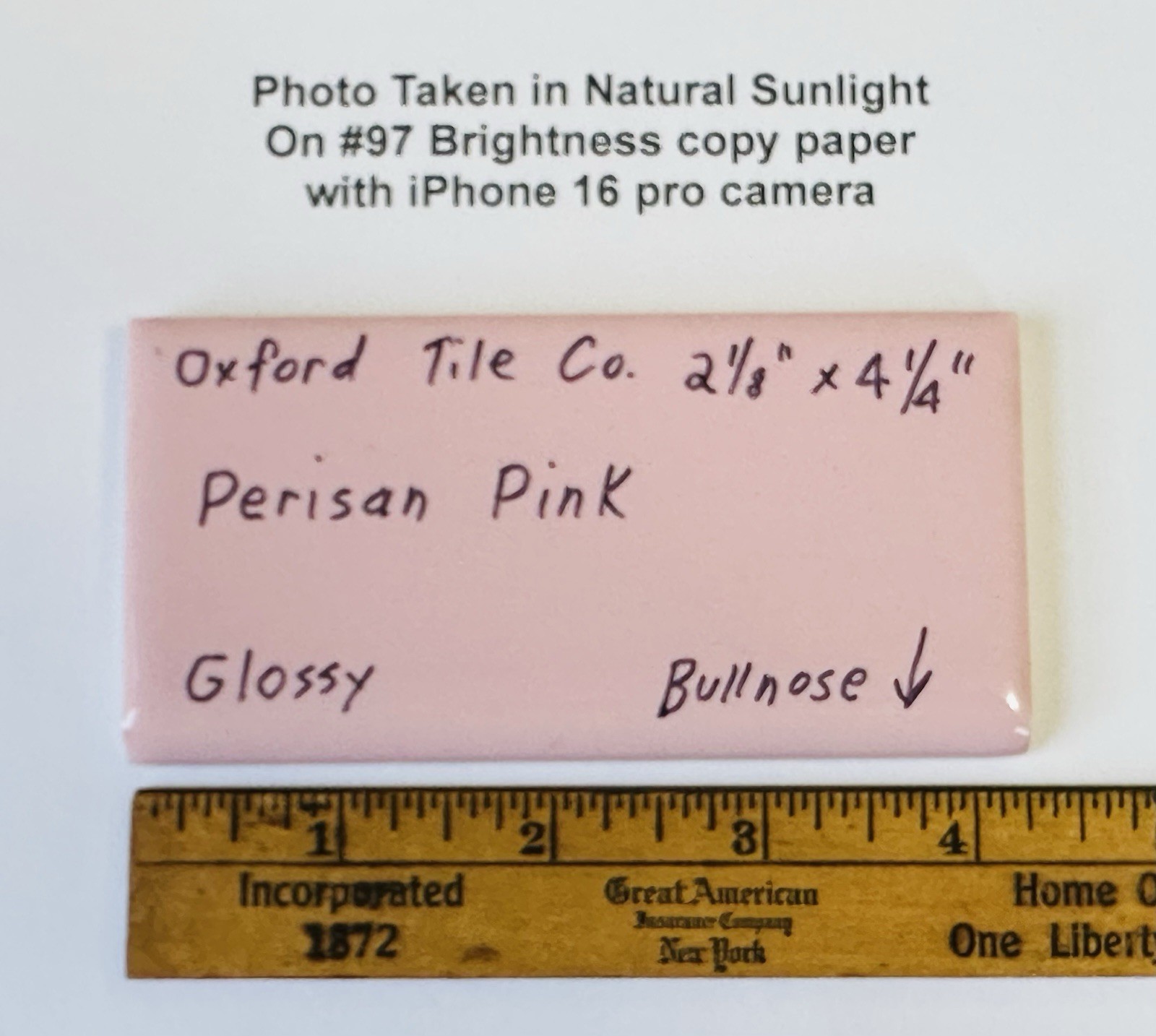 1 pc. Persian Pink: 2-1/8″ X 4-1/4″ Glossy Bullnose Ceramic Tile by Oxford Co.