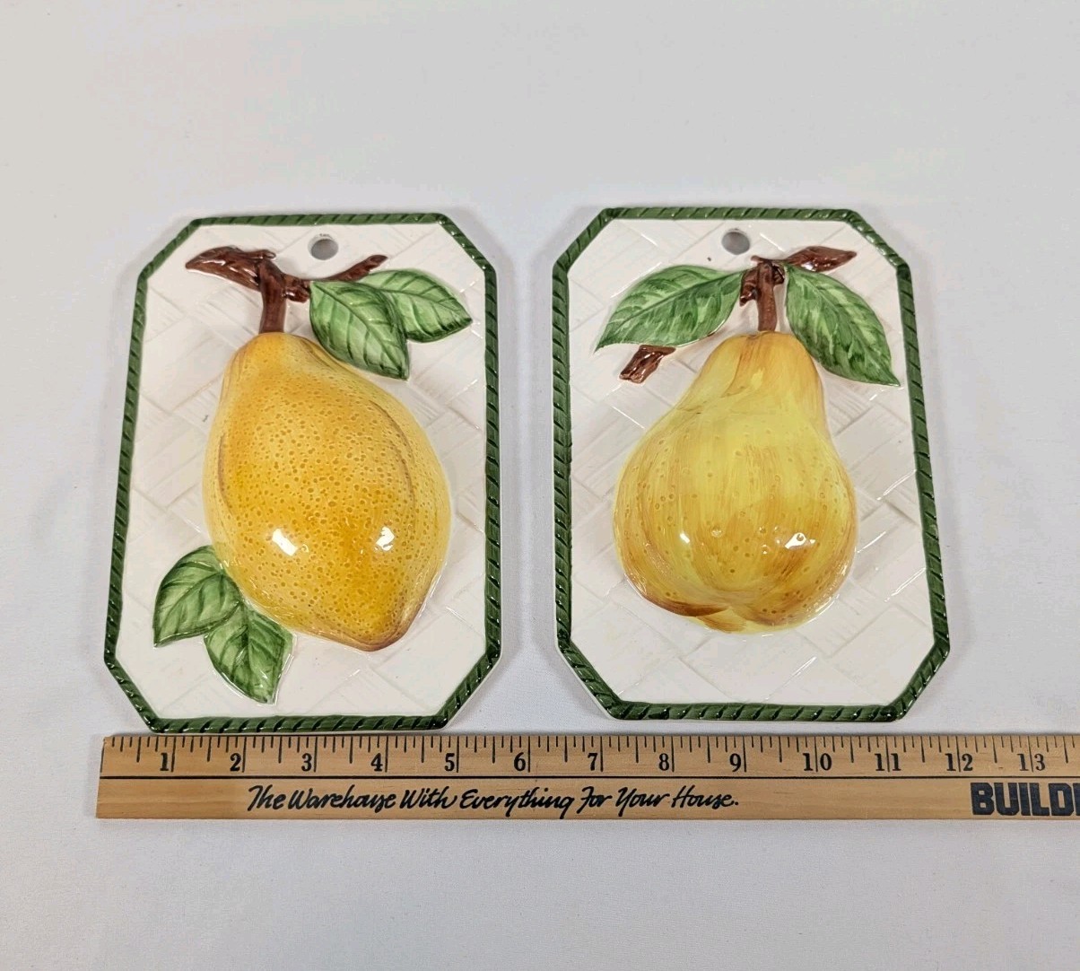 Raised Tile 6×8 Fruit Lemon & Pear Country Ceramic Kitchen – Shafford – Japan