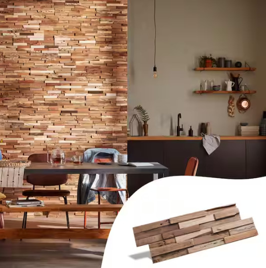 UltraWood Teak Colorado Interlocking Wood Wall Panels 10-Pack 9.7 Sq Ft Decor