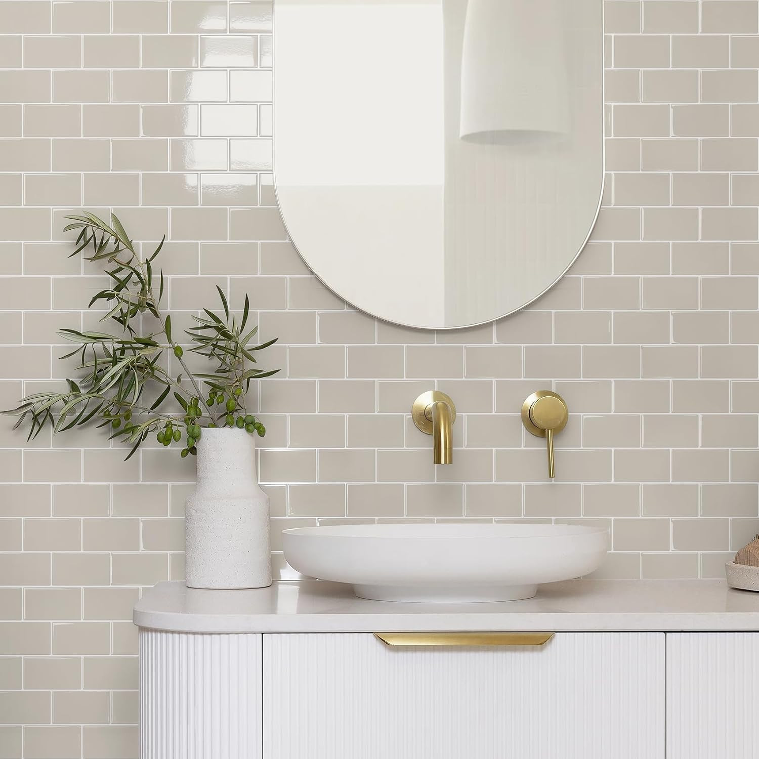Light Gray Beige Subway Tile Peel and Stick Backsplash – 10 Sheets, 12″x12
