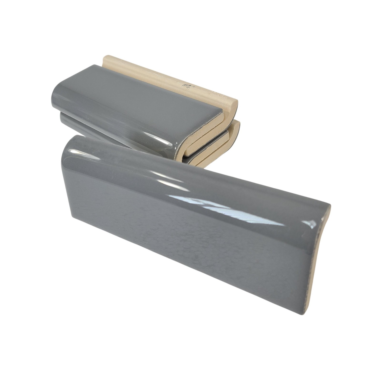 Suede Gray Ceramic Tile Mudcap Subway Trim Mud Cap Grey Mid Century Modern Retro