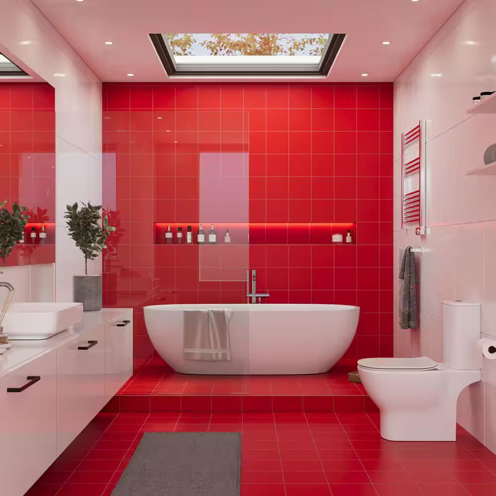 Monocolor Premium Rojo Volcan 7-7/8 In. X 7-7/8 In. Ceramic Floor and Wall Tile
