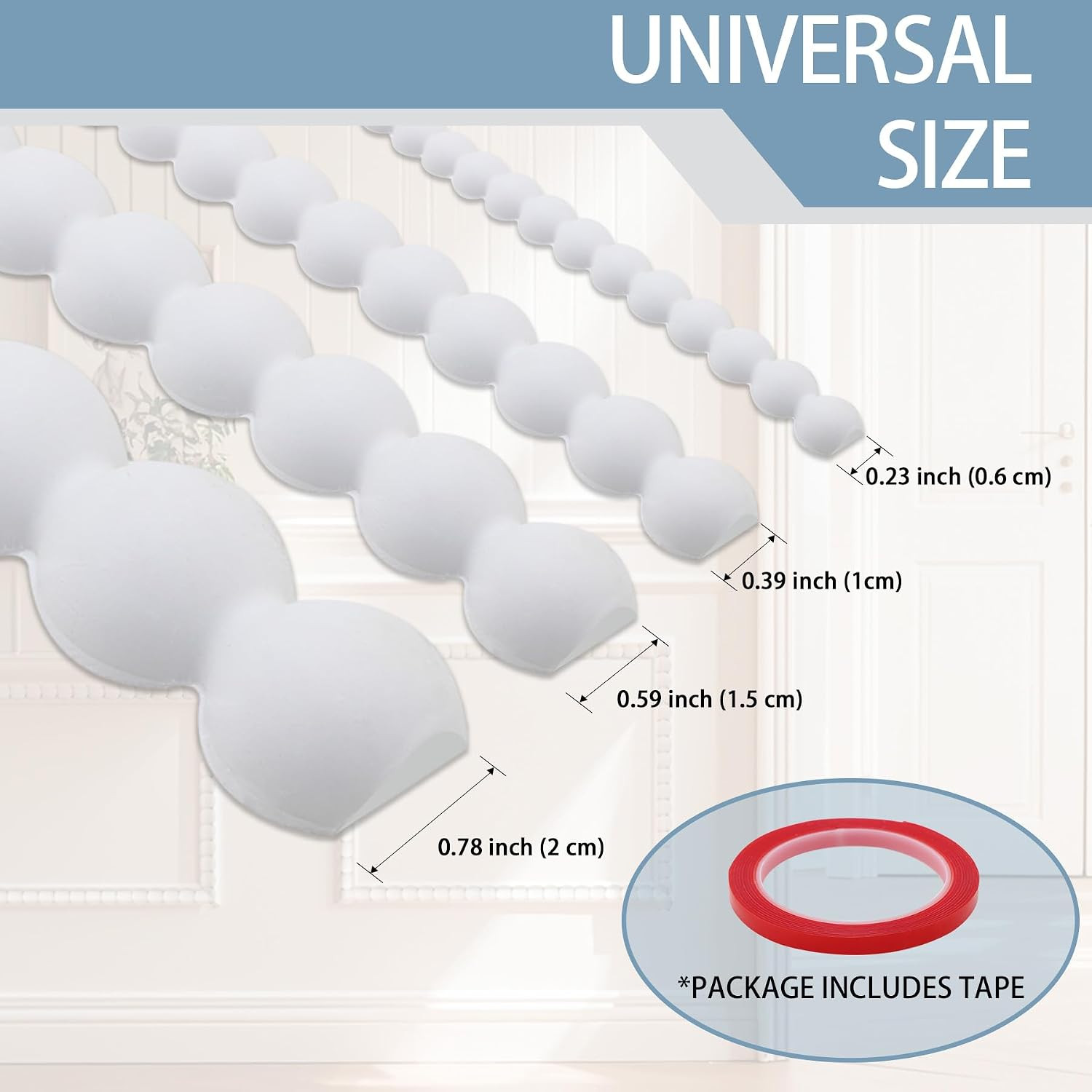 118″ X 0.24″ Unfinished White Decorative Bead Molding Trim, Flexible Paintable D