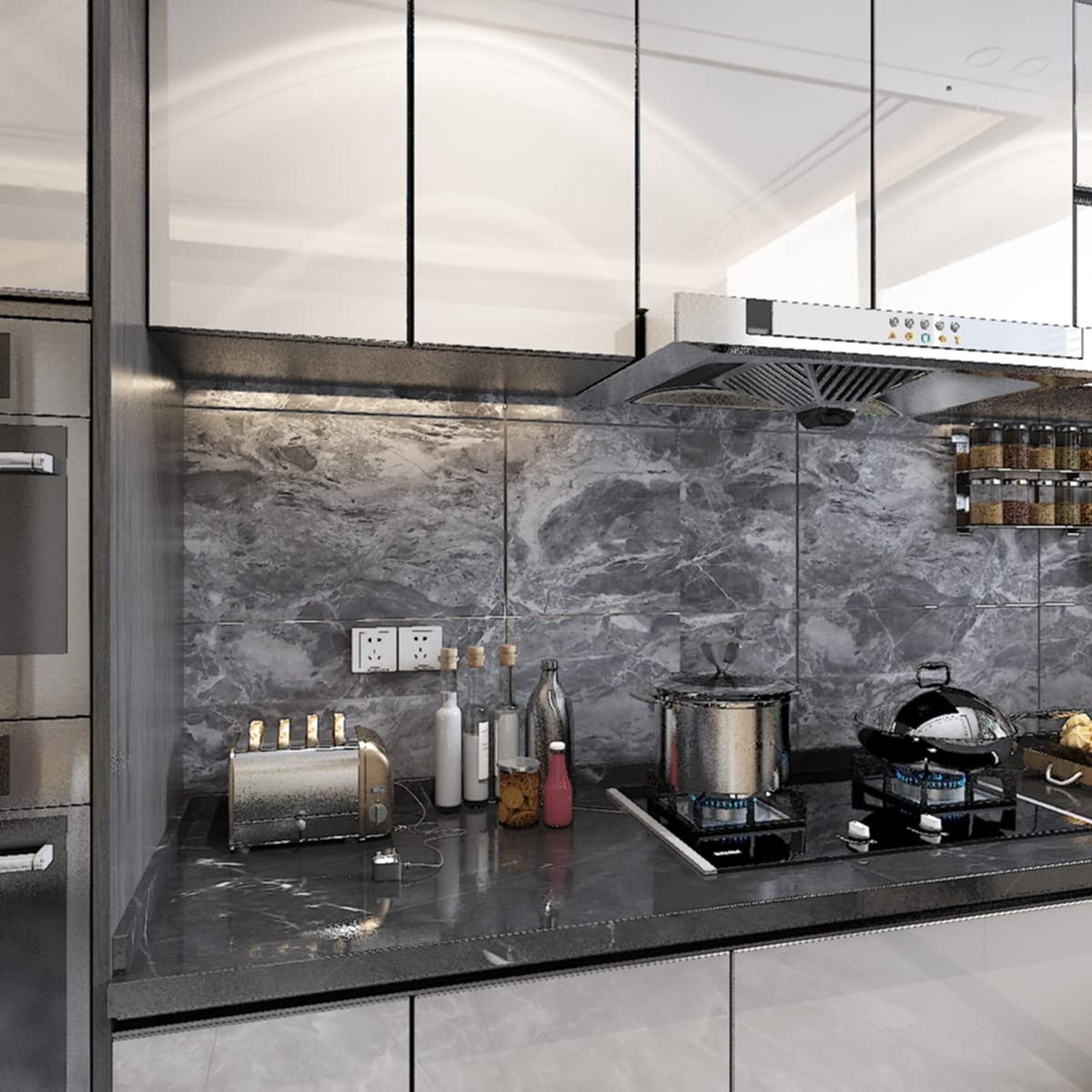 TOTIO 24x354inch Gray Marble Contact Paper Textured Grey Granite Wallpaper Pe…