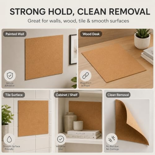 12PCS Mini Wall Cork Board, A4 Size Cork Board with Adhesive Backing, Adhesive